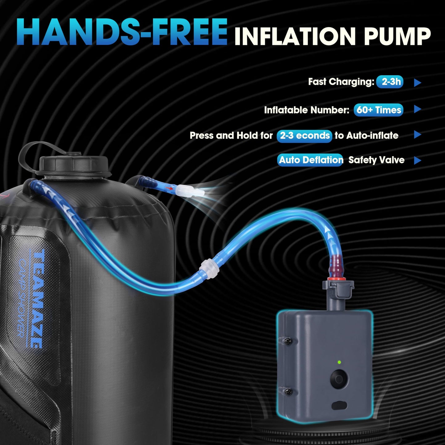 Teamaze Camping Shower,12L Portable Camp Shower Bag with Upgraded Screw Lid, Auto Pressure Pump, Solar Shower, Camping Shower Head for Beach Camping, Hiking, Traveling, Washing