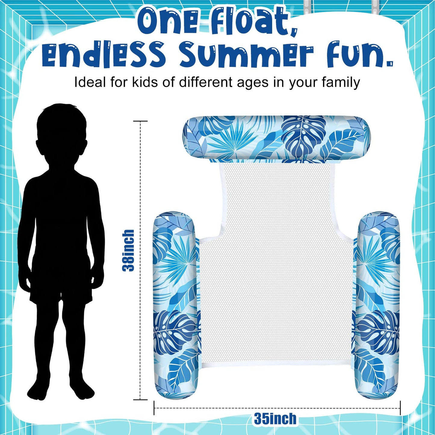 Soulchen 2 Packs Inflatable Pool Floats Kids Floating Lounge Chairs Floaties Water Hammock Inflatable Pool Toys Kids Blow Pools Noodle for Summer Beach Party Game Vacation Essential (Blue,Green)