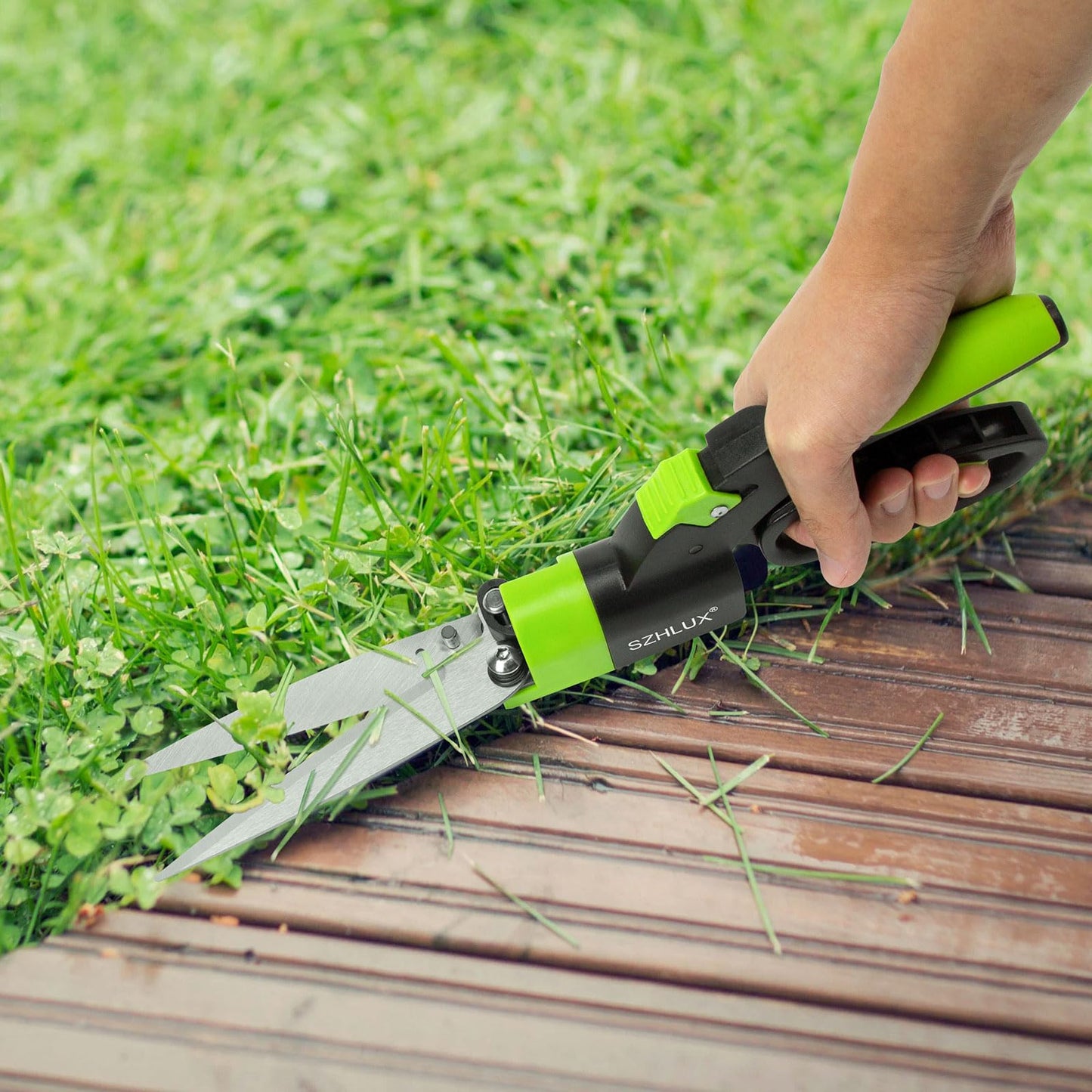 SZHLUX Grass Shears 360-Degree Swivel Blades, Ultra-Sharp Grass Cutter with 5’’ Stainless Steel Blades, Gardening Shears and Plant Cutting Scissors