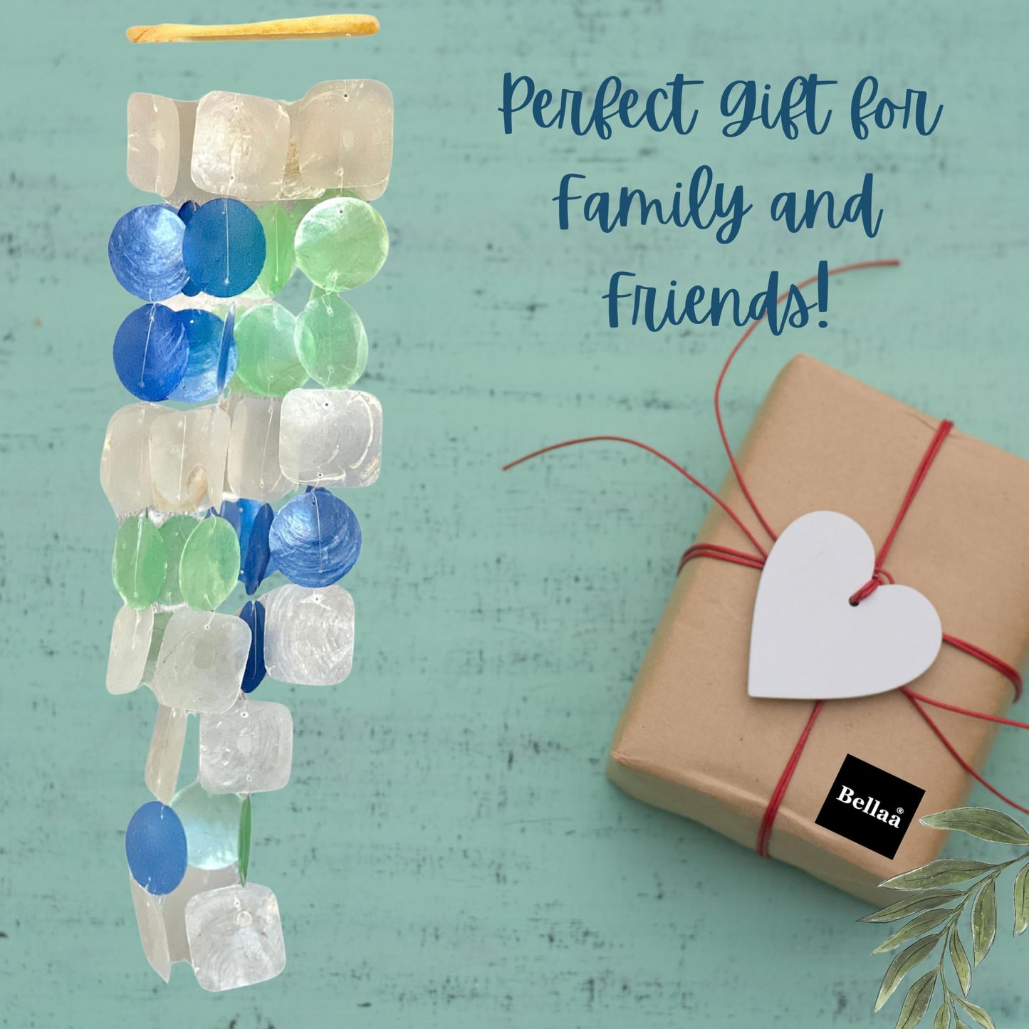 Bellaa 22906 Wind Chimes Outdoor, Garden Decorations, Musical, Indoor/Outside Windchimes, Gifts for Mom, Capiz Sea Glass Shells