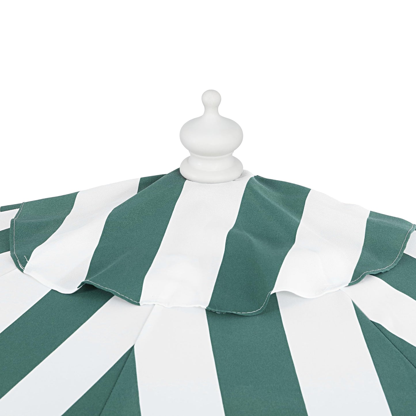 JONATHAN Y Half Umbrella UMB1201L Beverly 9 ft. Designer Classic Scalloped Fringe Market Patio with Crank, Tilt Button and UV Protection in Green/White, White Pole