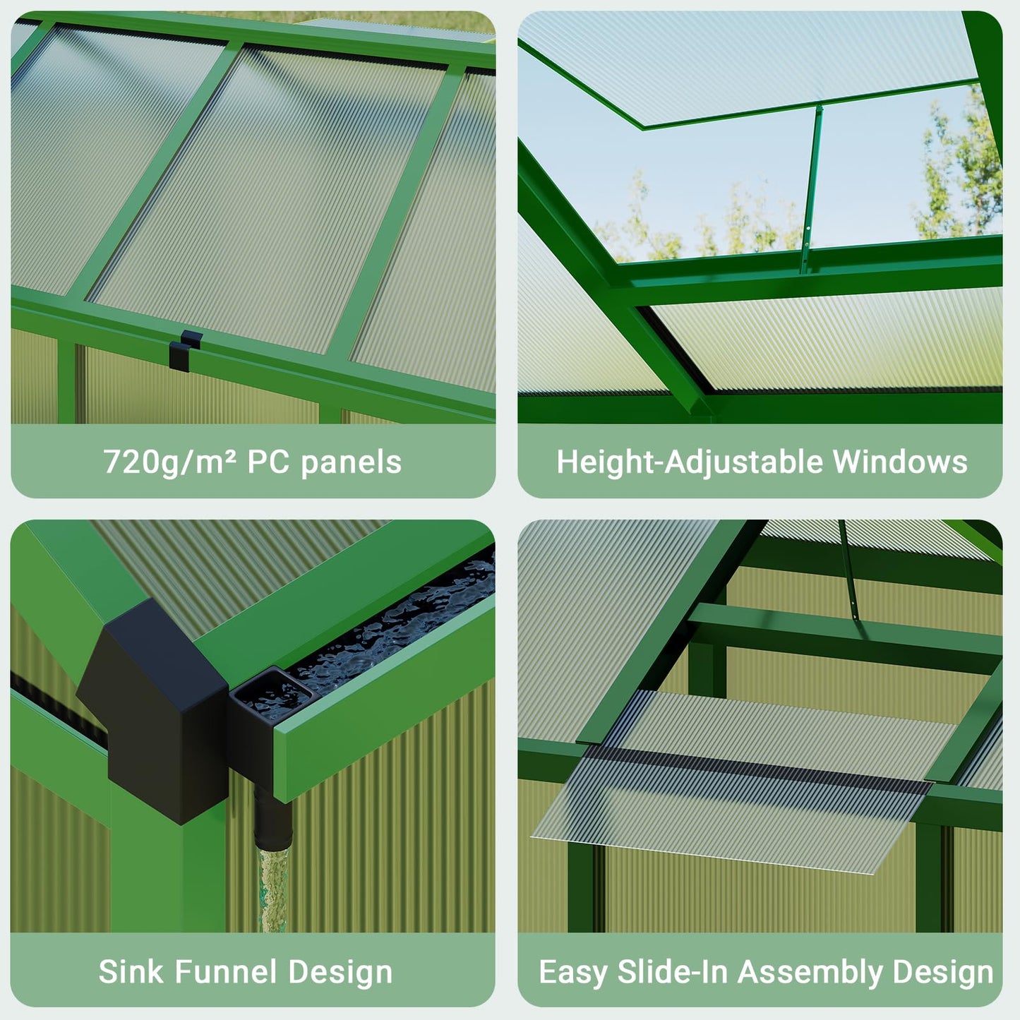 Garvee 6 x 8 ft Greenhouse, Greenhouses for Outside, Polycarbonate Greenhouse with Aluminum Frame, Lockable Door and Ajustable Roof Vent for Backyard, Green Houses for Outside Garden Backyard, Patio