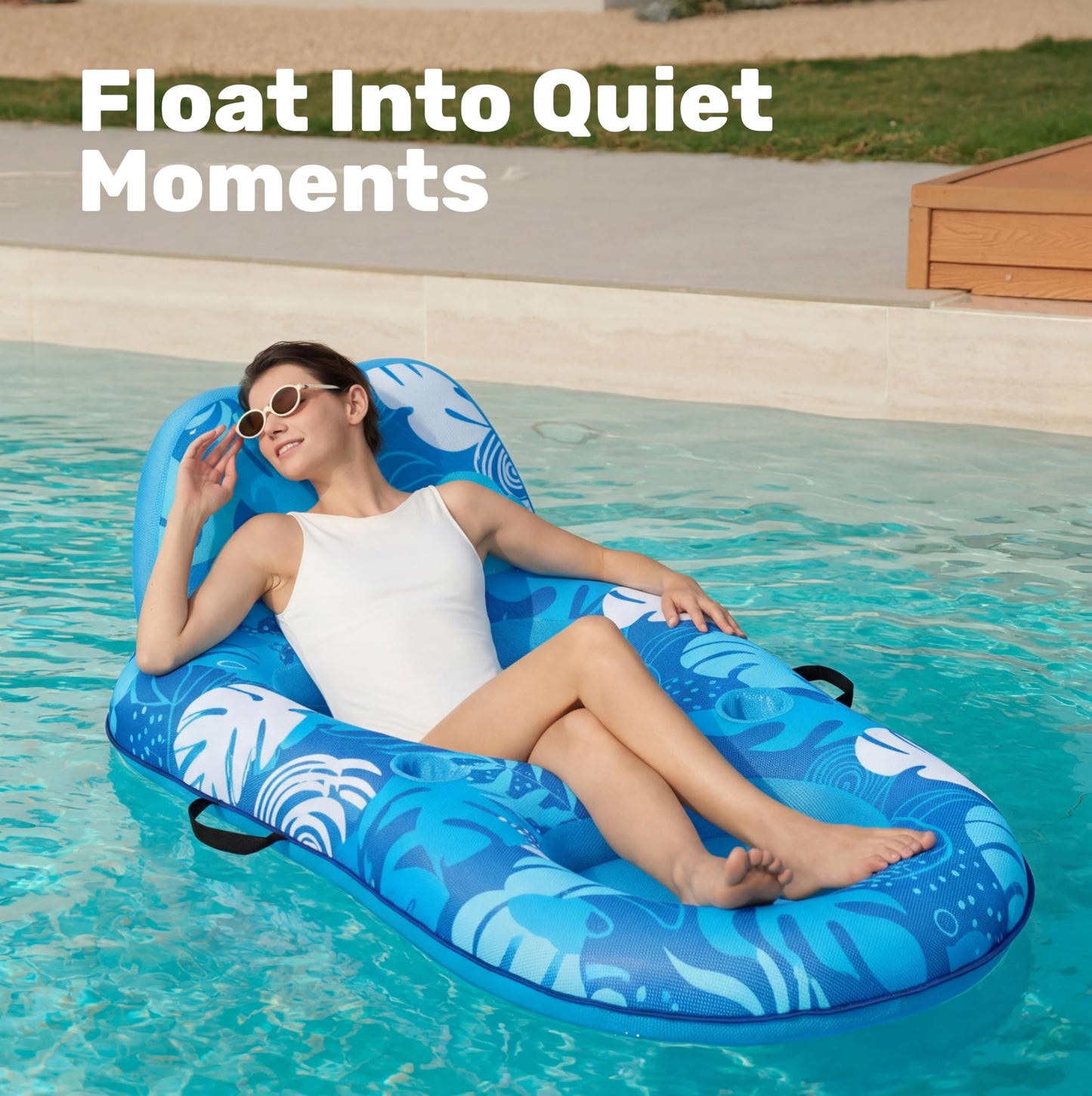 SLOOSH Premium Pool Floats Lounger for Adults - Inflatable Fabric Covered Float Recliner Pool Lounge Chair with Backrest & Cup Holders for Beach Lake Swimming Pool Water