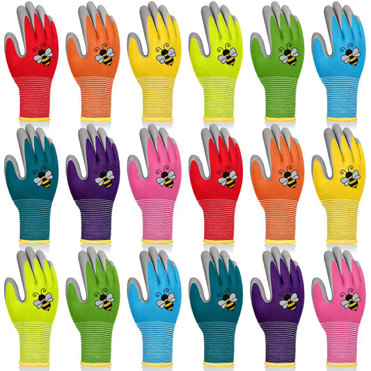 Yumoin 18 Pairs Kids Gardening Gloves Children Garden Glove Foam Rubber Coated Yard Work Gloves for Kids Toddlers Youth Boys Girls (Medium (Age 6-8))