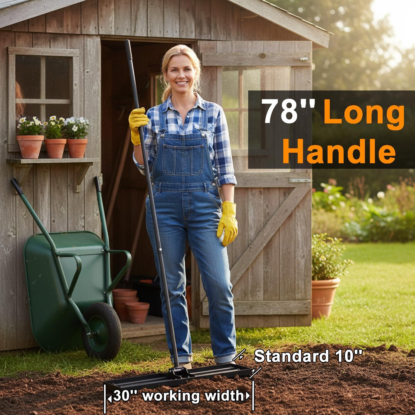G GREENLY-AG 30" Heavy Duty Lawn Leveling Rake, 6.5FT Soil Leveler Tool, with 4 Spiked Wheels & Smooth Roller, Landscaping and Restoration Soil Sand Dirt Surfaces, for Garden Yard Farm Golf Course