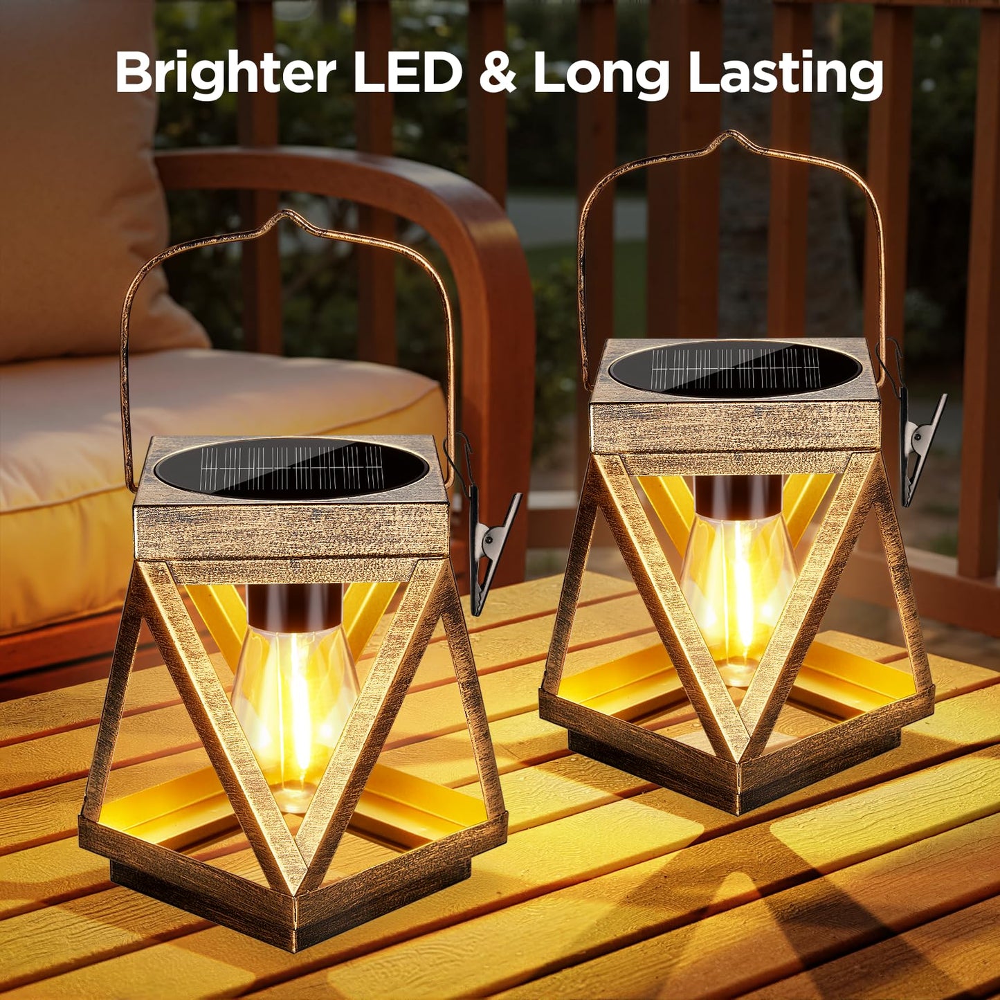 KOOPER Solar Lanterns Outdoor Waterproof, 4 Pack Upgraded Metal Hanging Solar Lights Outdoor Lantern Decorative, Bright Bronze Hanging Lanterns for Yard Patio Table Pathway Garden Decor