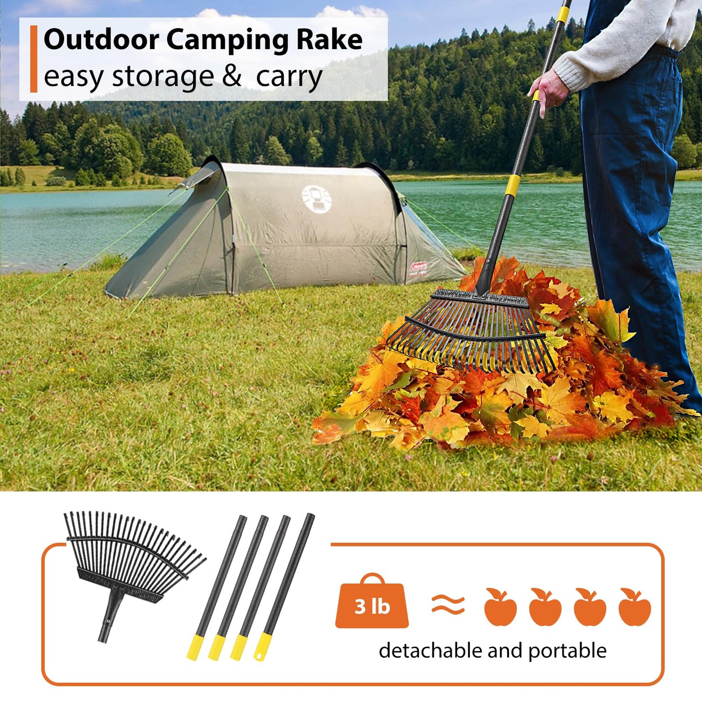 Rake for Leaves Heavy Duty, Large Garden Leaf Rakes for Lawns, 65 Inch Gardening Rake with Back-Saving Long Handle, 18.5” Wide 25 Tines Head for Quick Cleanup Yard Grass Clippings, Anti-Rust