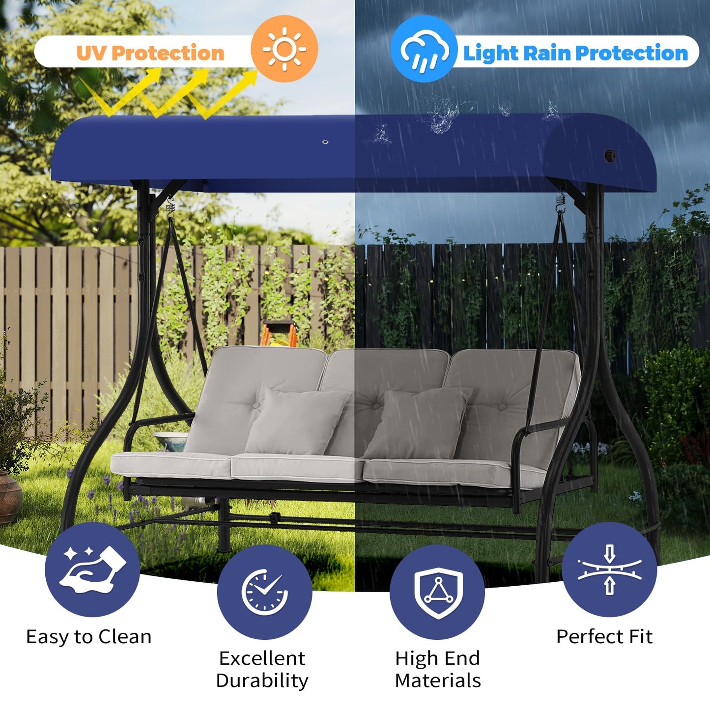 Porch Swing Canopy Replacement Top, Swing Chair Canopy Replacement for GT Porch Swing Model GCS00229C (Blue)