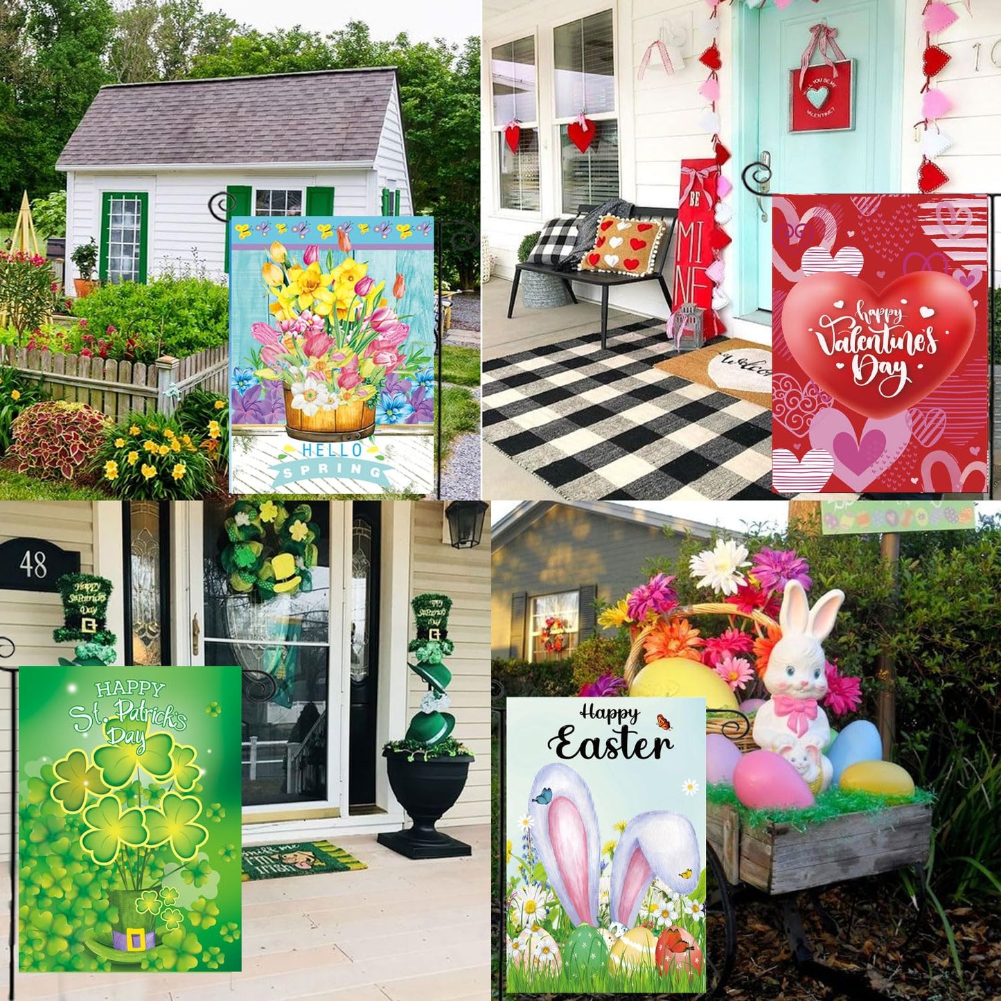 Seasonal Garden Flags Set of 12-Double Sided 12 x 18 Inch Outside Yard Flags, Small Flags for Outside, Holiday Garden Flags for All Seasons, Spring Easter Summer 4th of July Outdoor Flags