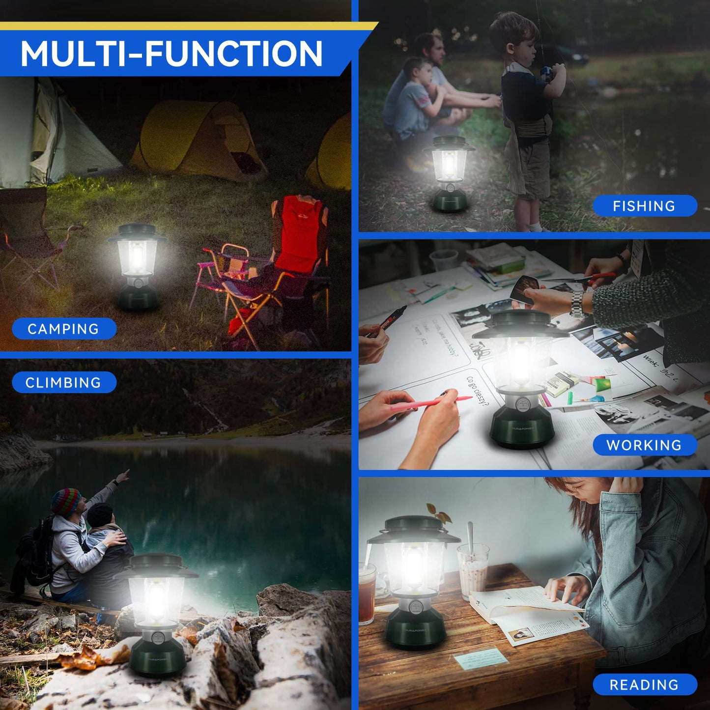 Durapower Rechargeable Camping Lantern,2800 Lumen Super Bright LED Camping Lantern, 5400 mAh Power Bank, IP44 Waterproof, 20 Hours, Portable Lantern for Hurricane, Power Outages