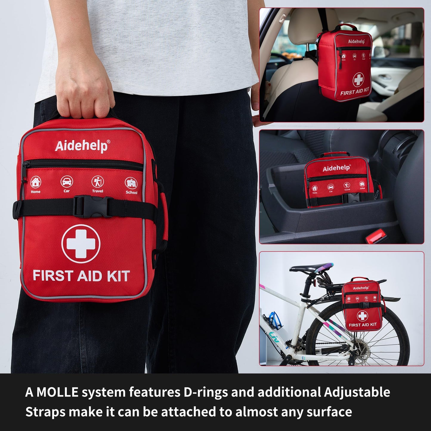 520 Pieces Premium First Aid Kit - Large Emergency Medical Kit for Survival, Car, Home, Travel, Camping, Backpack, Hiking, School (Red)