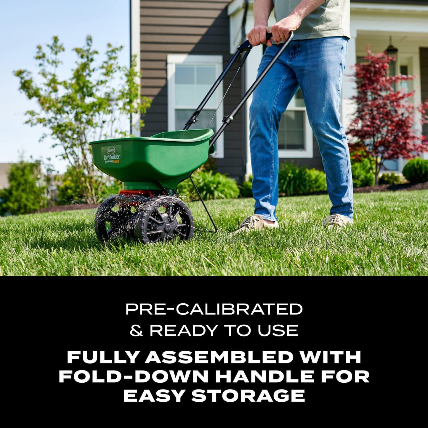 Scotts Turf Builder EdgeGuard Mini Broadcast Spreader - Spreads Grass Seed, Fertilizer and Salt - Holds up to 5,000 sq. ft. of Scotts Grass Seed or Fertilizer Products