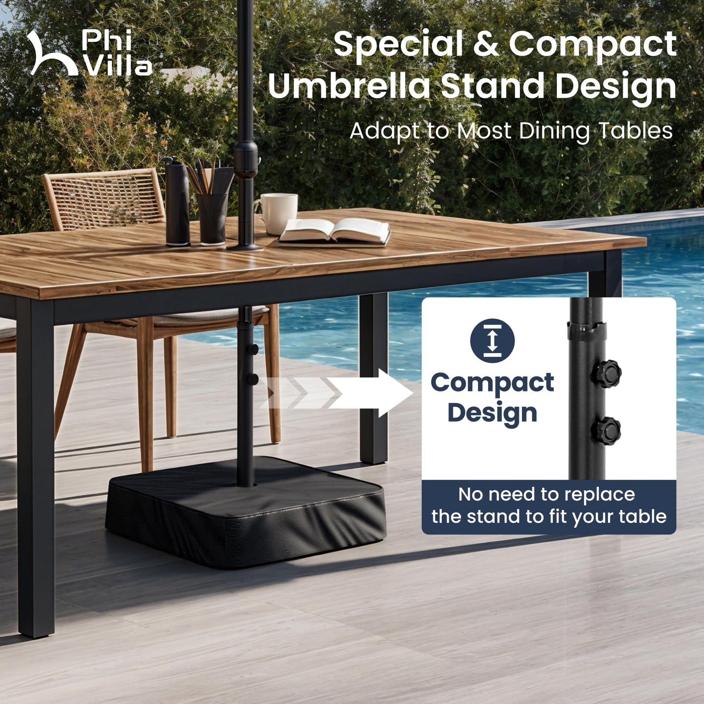 PHI VILLA 15ft Large Patio Umbrellas with Base, Outdoor Double-Sided Rectangle Market Umbrella for Pool Lawn Garden, Light Gray