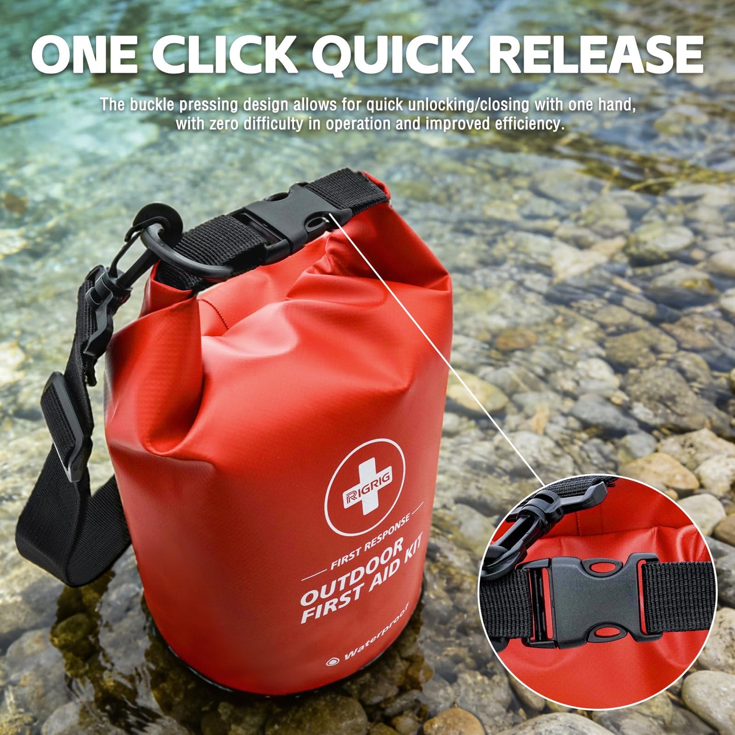 RIGRIG Waterproof First Aid Kit 186 Pcs Survival Gear, Portable Small Boat Dry Bag Bug Out Bags, Emergencies Medical Kit Ideal for Boating, Fishing, Hiking, Camping, Kayaking (Red)