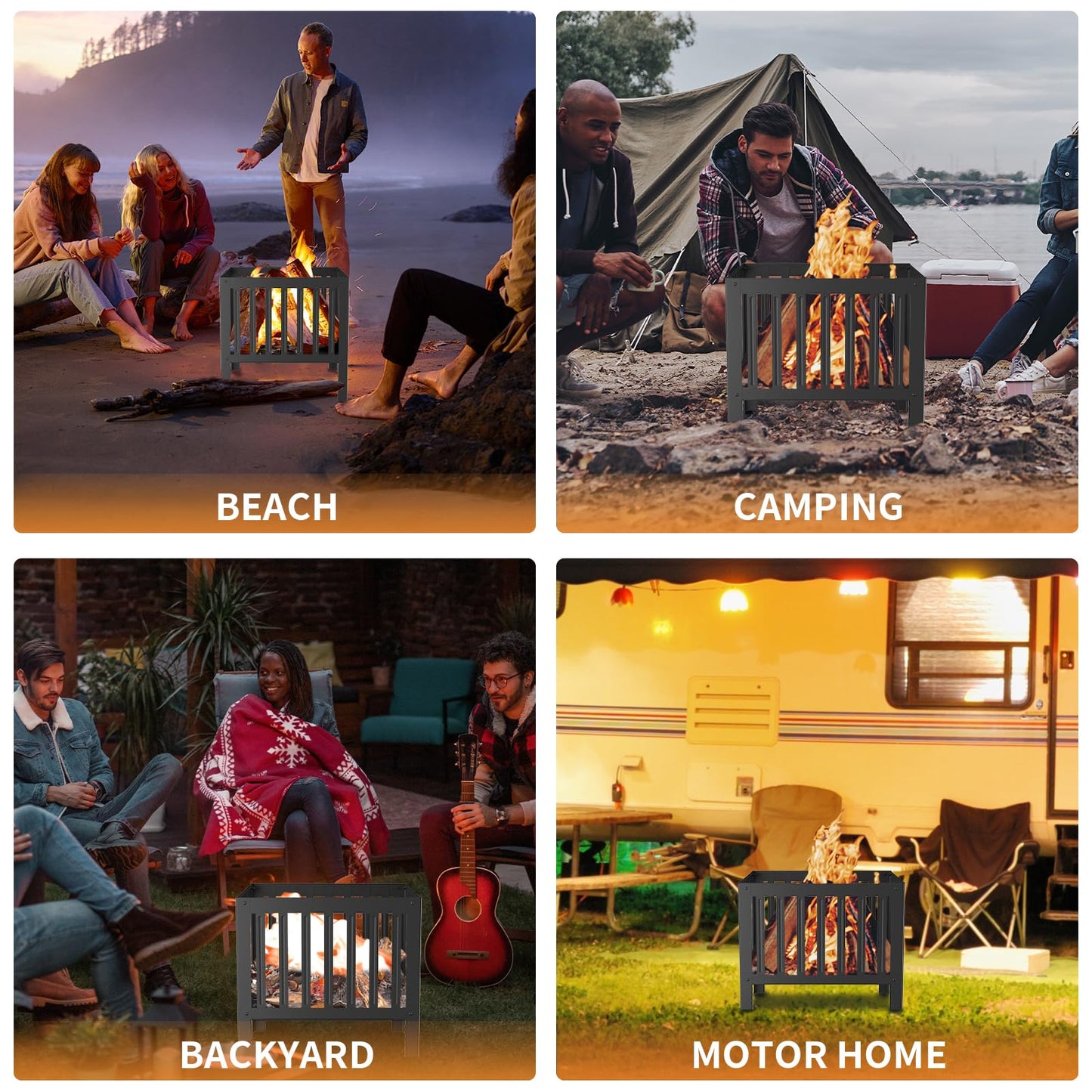 YSEJOMP 16 x 16 Inches Square Fire Pit/Bonfire Pit - Perfect for Garden Family Parties & Camping - Durable and Portable Design for Outdoor Enjoyment,Four-Sided Hollow and Breathable,Black