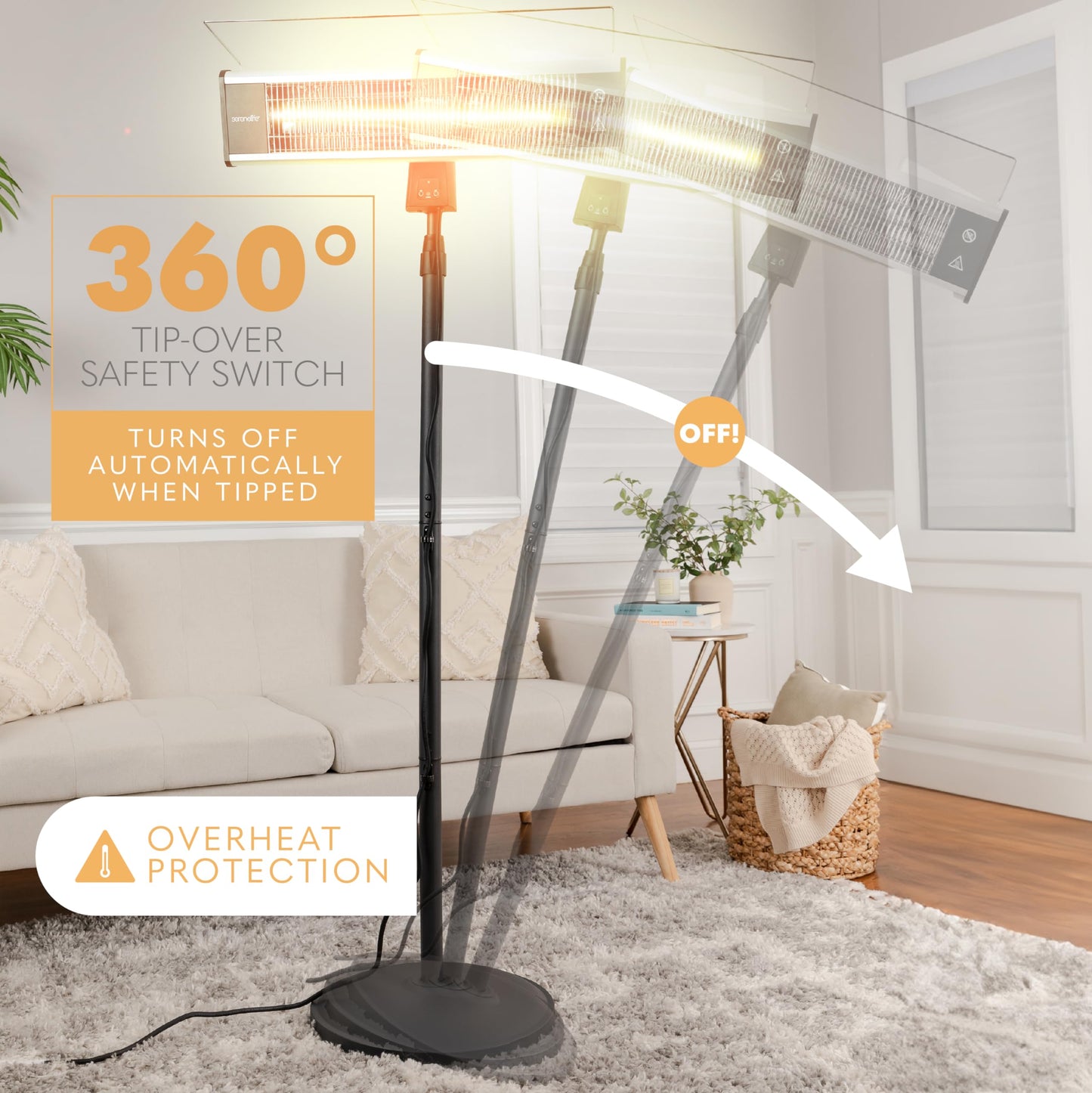 SereneLife Infrared Patio Heater, Electric Patio Heater for Indoor/Outdoor Use, Portable Stand Heater with Remote Control, 1500 W, for Restaurant, Patio, Backyard, Garage, Decks (Off Black)