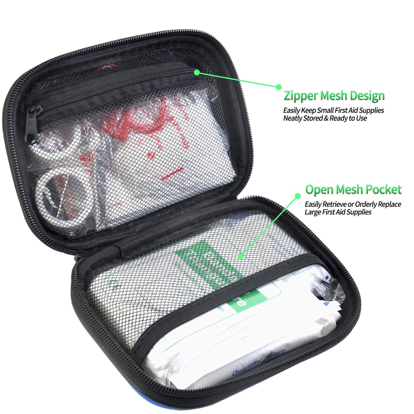I GO 85 Pieces Hard Shell Mini Compact First Aid Kit, Small Personal Emergency Survival Kit for Travel Hiking Camping Backpacking Hunting Marine Car, Green