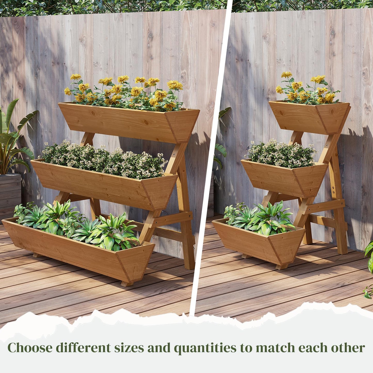 PULIJIAJU 3-Tier Wooden Vertical Raised Garden Bed with Legs, Tiered Planter Box, Vertical Garden Planter,Wood Plant Stand Wood Flower Rack for Patio, Balcony, Freestanding. (Brown-Large)