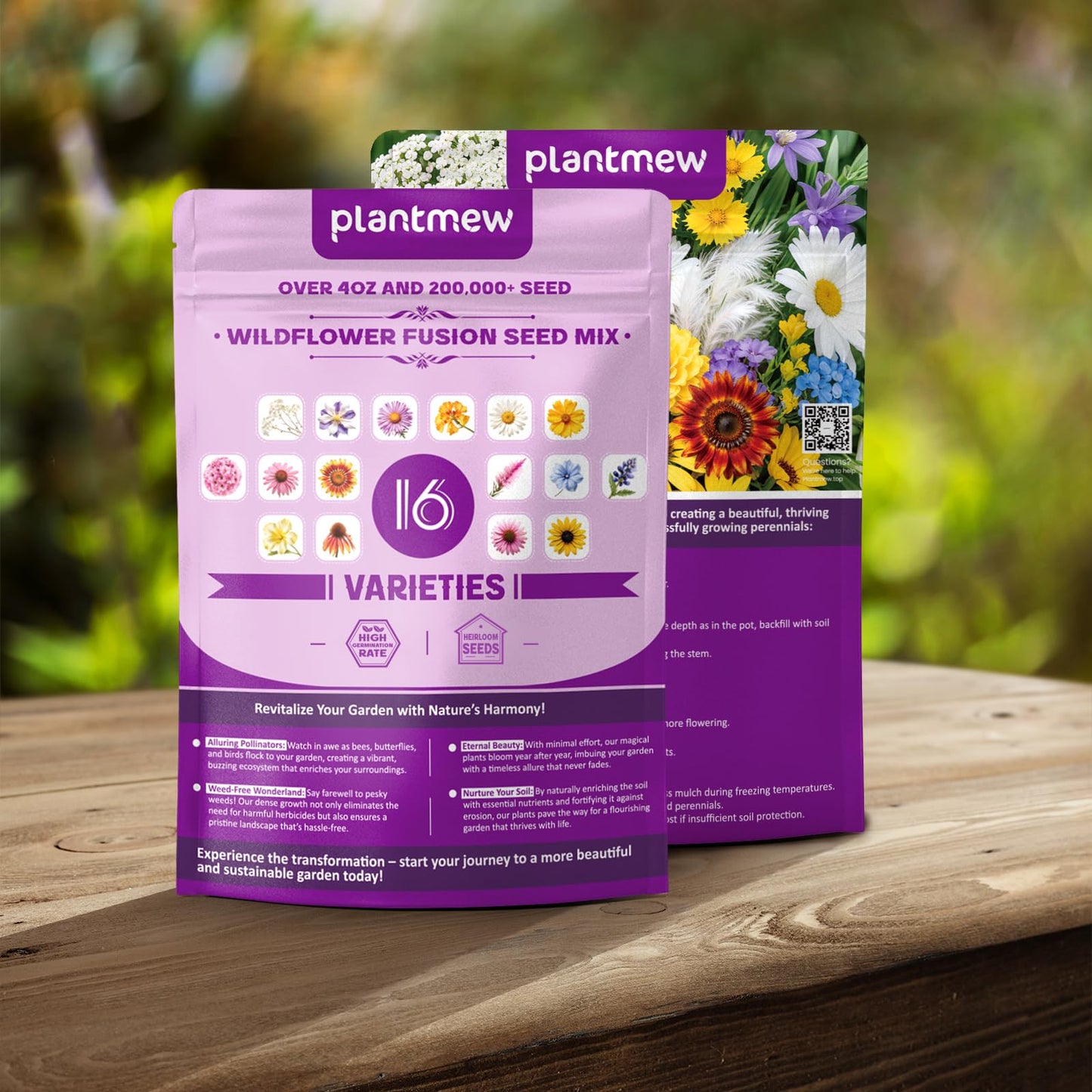 200,000+ Wildflower Seeds [4oz] 16 Variety Perennial Mix - Heirloom Seeds for Pollinator Gardens | Attracts Bees/Birds/Butterflies | High Germination Rate for Indoor & Outdoor