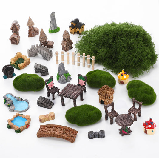 GGSTDDUP Fairy Garden Accessories, Miniature Garden Ornaments Landscape Mini Fairy Figures Animal Plant Set (32, Green)