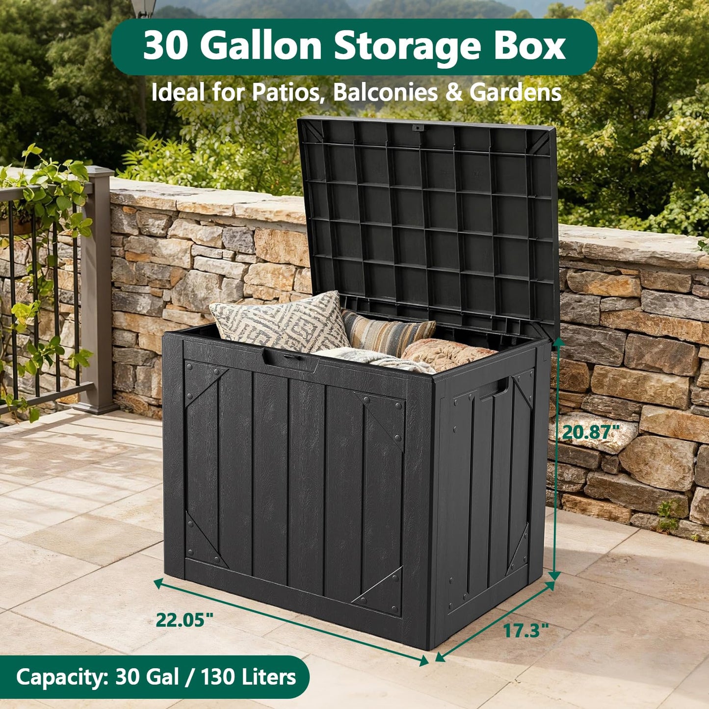 MAKE CHANGES Outdoor Storage Box,30 Gallon Deck Box Outdoor Storage Bench Outside Waterproof Resin Storage Bench, Lockable Patio Cushions, Garden Tools Storage For Furniture, UV Resistant Black