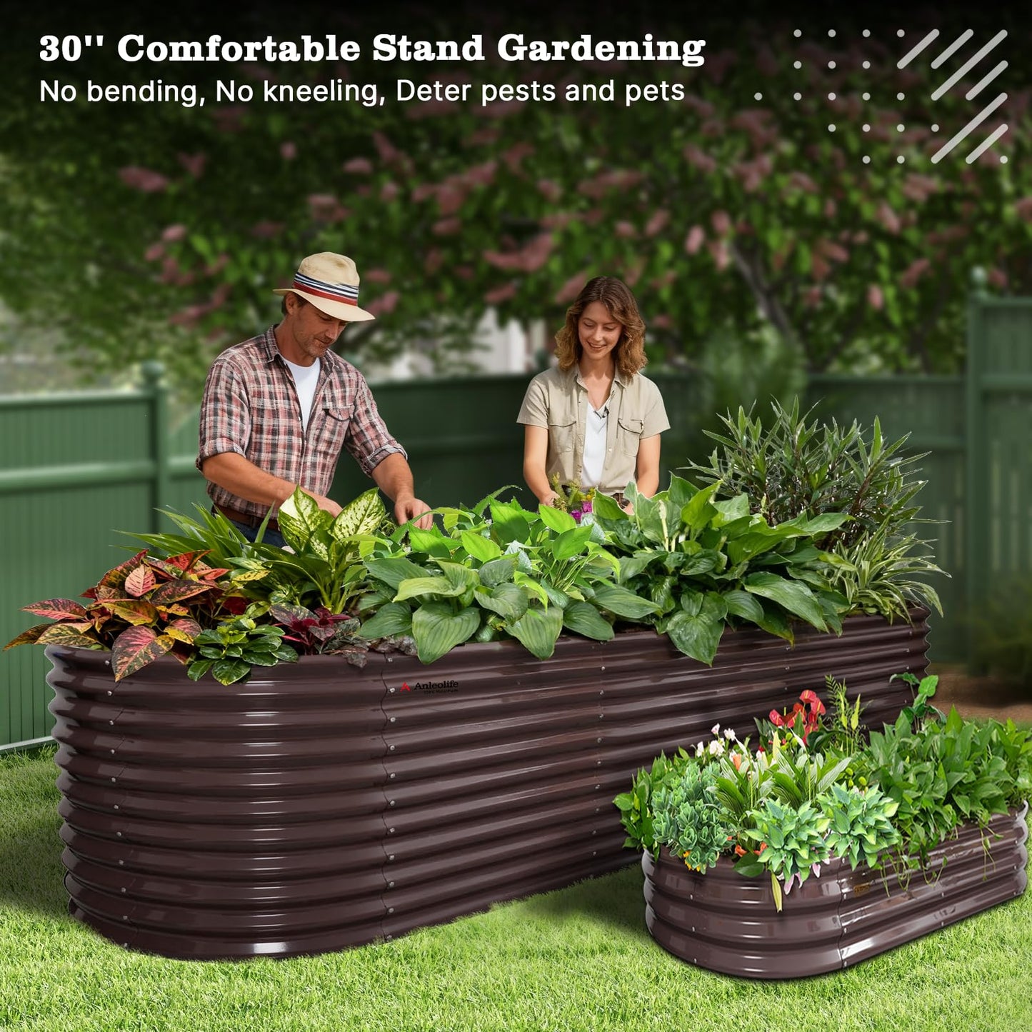 A ANLEOLIFE 30" Extra Tall Galvanized Raised Garden Beds Outdoor, 10x3x2.5ft Large Oval Metal Planter Boxes for Planting Vegetables, Flowers, Fruits, Eco-Safe & Easy Setup, CaféBronze