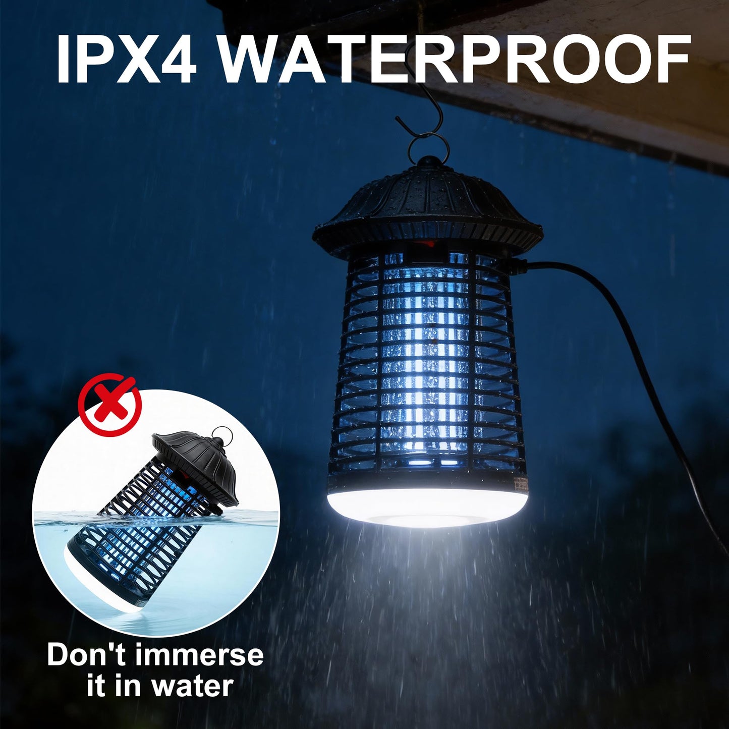 Bug Zapper Outdoor/Indoor,Mosquito Zapper 4200V High Powered Waterproof Electronic Mosquito Killer,15W UVA Mosquito Lamp Bulb,Fly Traps Patio Insects Killer (Black and White) (Dark Black)