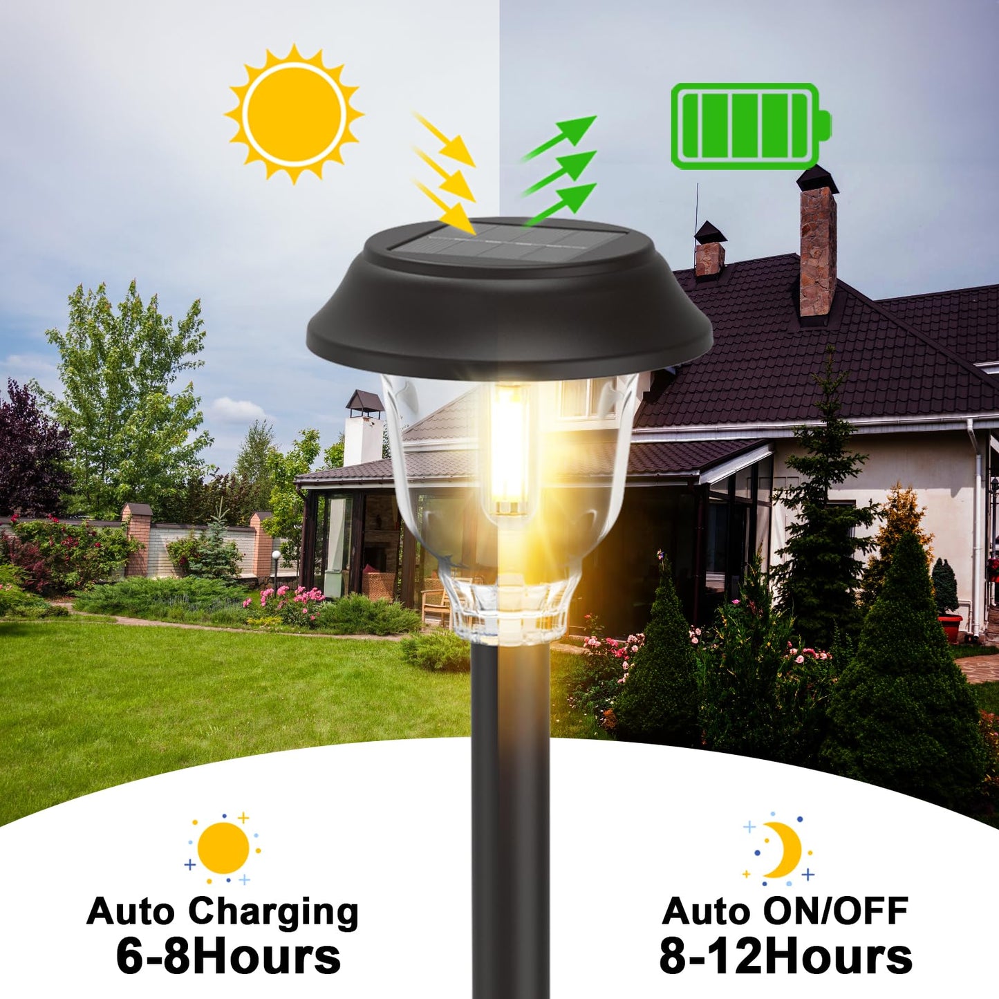 DOESLAG Solar Lights Outdoor Waterproof, 6 Pack Metal Glass Solar Pathway Lights Outdoor, Bright LED Outdoor Solar Lights for Yard Garden Path Walkway
