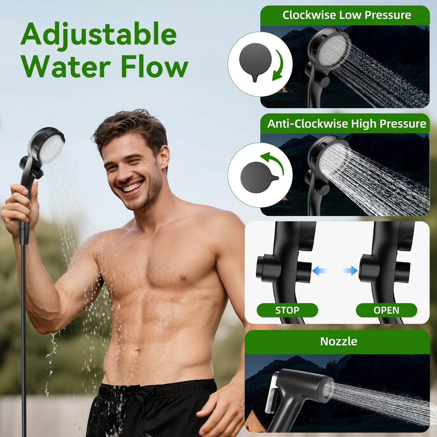InkTrail Portable Camping Shower with Heater, Long-Lasting 6000mAh Rechargeable Camping Shower with Sprayer Head,4 Spray Modes,IPX7 Waterproof Outdoor Camp Pump for Hiking, Travel, Car, Pet