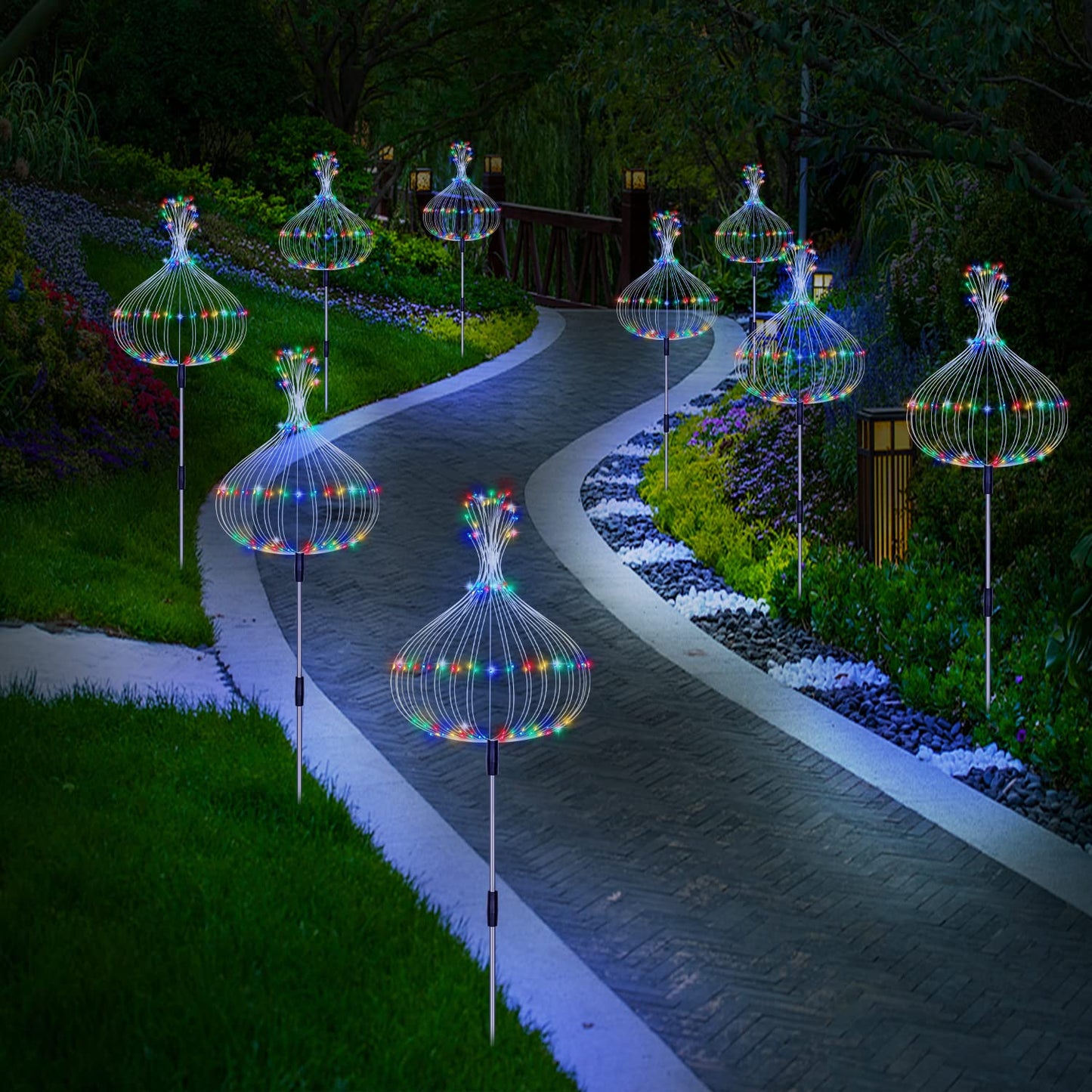 Maleyt 6 Pack Solar Garden Lights, Firework Lights, Decorative, 8 Lighting Modes with Remote 120 LED Twinkling Waterproof Landscape Outdoor Decor, for Pathway Backyard Walkway Patio