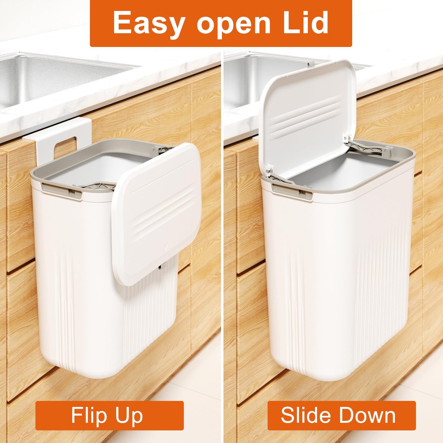 Space-Saving Hanging Trash Can with Lid – Odor-Free Compost Bin for Kitchen, Bathroom, RV, or Laundry, 2.4 Gallon Capacity, Easy to Clean & Install