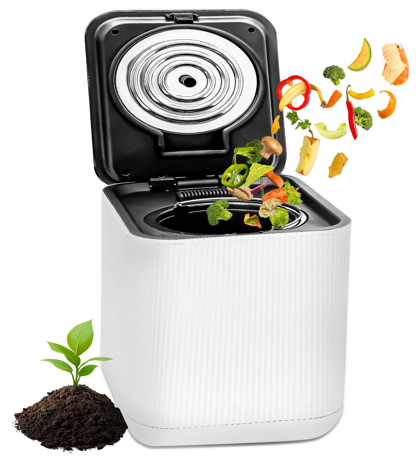 NutriChef Electric Kitchen Composter | 3 Quart Food Recycler | Food Waste Compost Bin for Countertop | 1 Button to Compost, Easy to Clean Composter Bucket | Low Noise, Odorless & Auto Clean | White