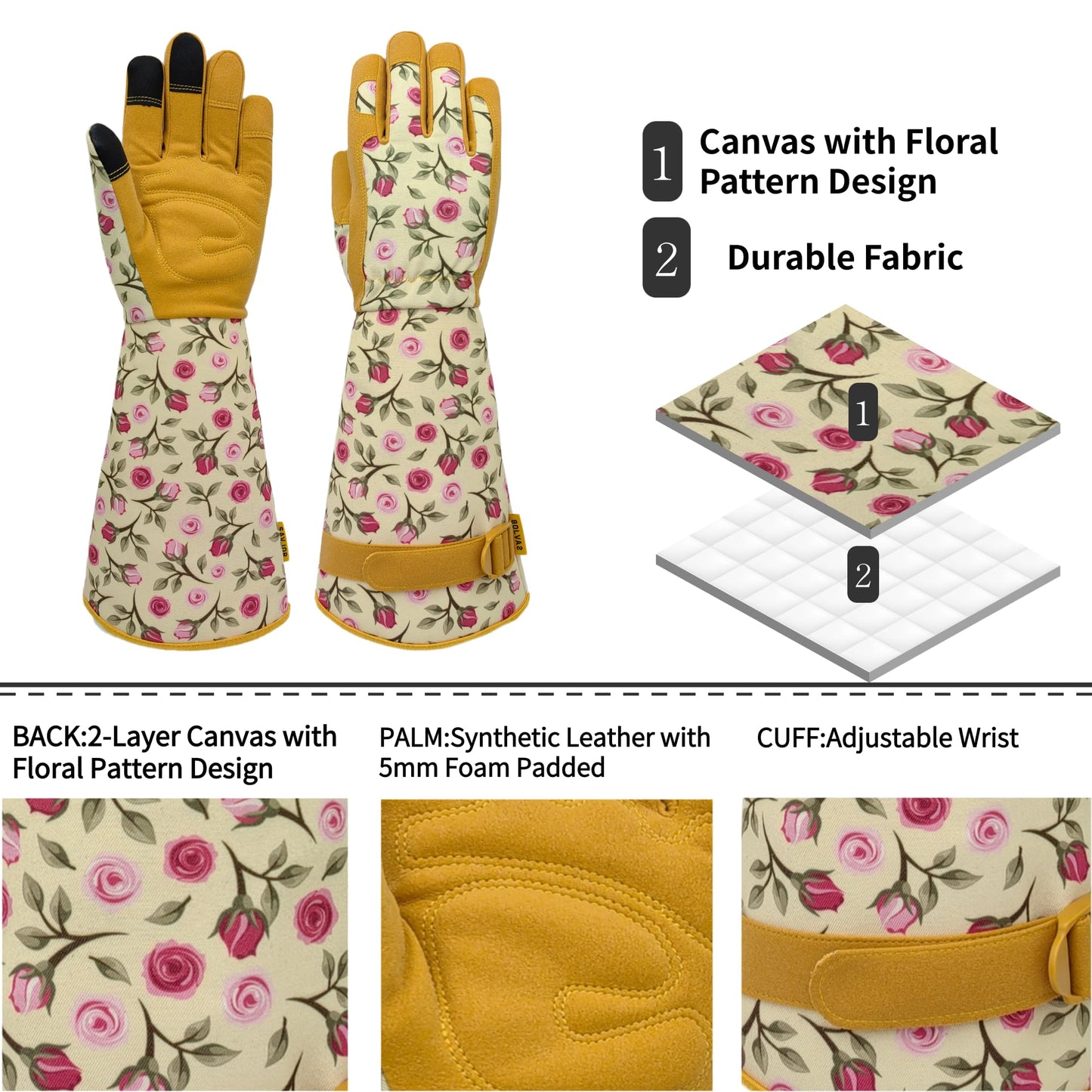 SAVJOB Gardening Garden Gloves,Synthetic Leather Thorn Proof Yard Work Gloves with Touchscreen,Gifts for Women,Yellow,Medium