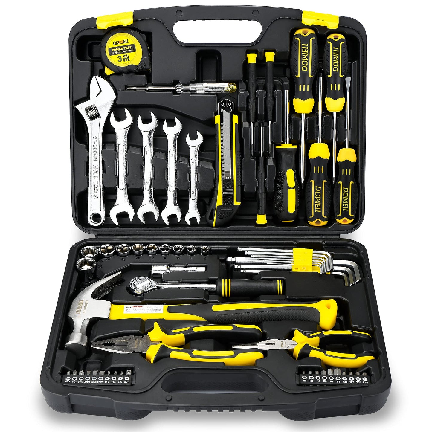 DOWELL 61-Piece Tool Set Kit Mechanic Tool Set Socket Wrench Set Auto Repair Household Repair Hand Tool Kit with Plastic Tool Box Storage Case
