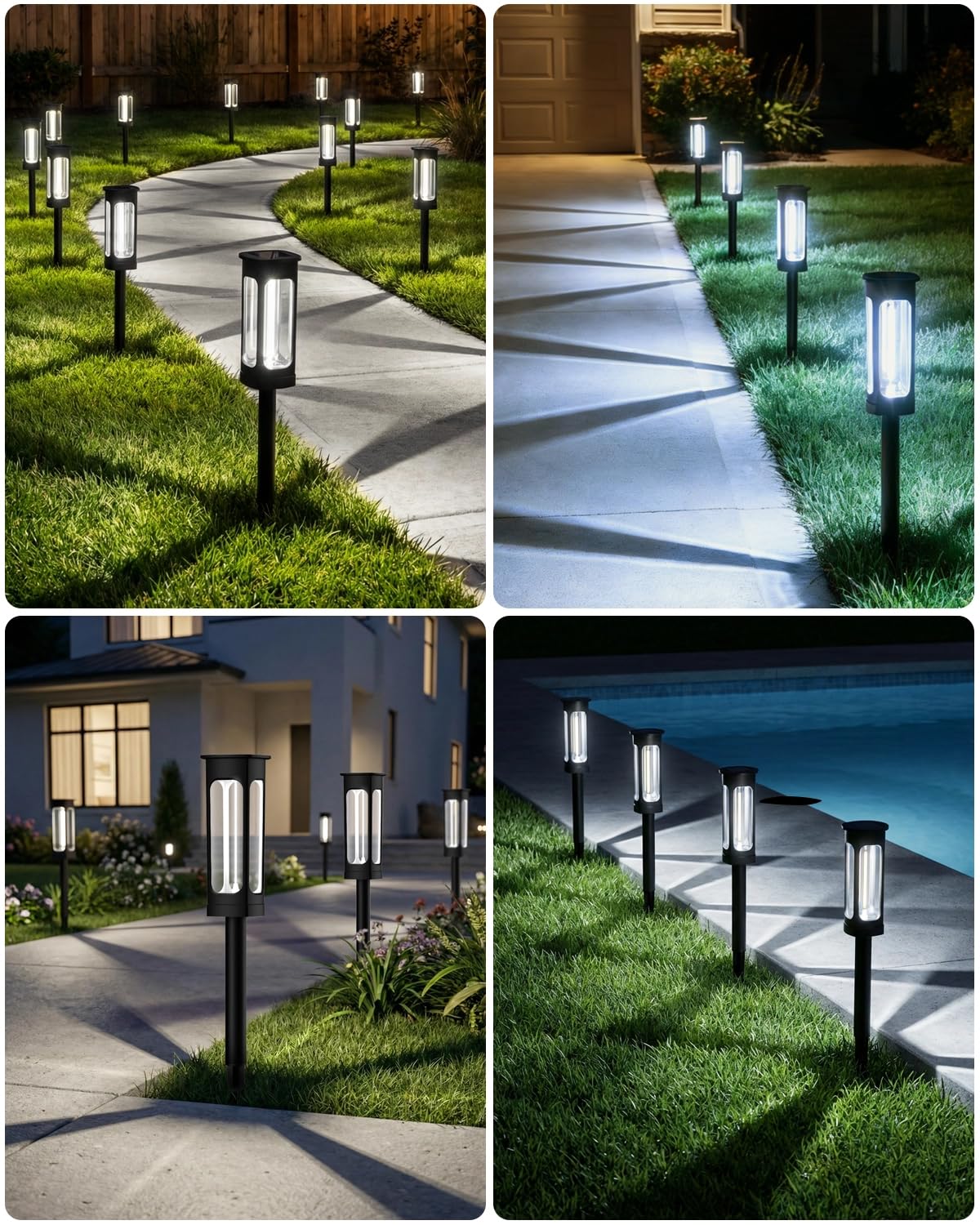 Solar Pathway Lights Outdoor 6 Pack, Upgraded Brighter 6 Inch extended filament Solar Garden Lights, Waterproof Up to 15 Hrs Lighting for Yard Garden Walkway Driveway Landscape Patio Decor （White）