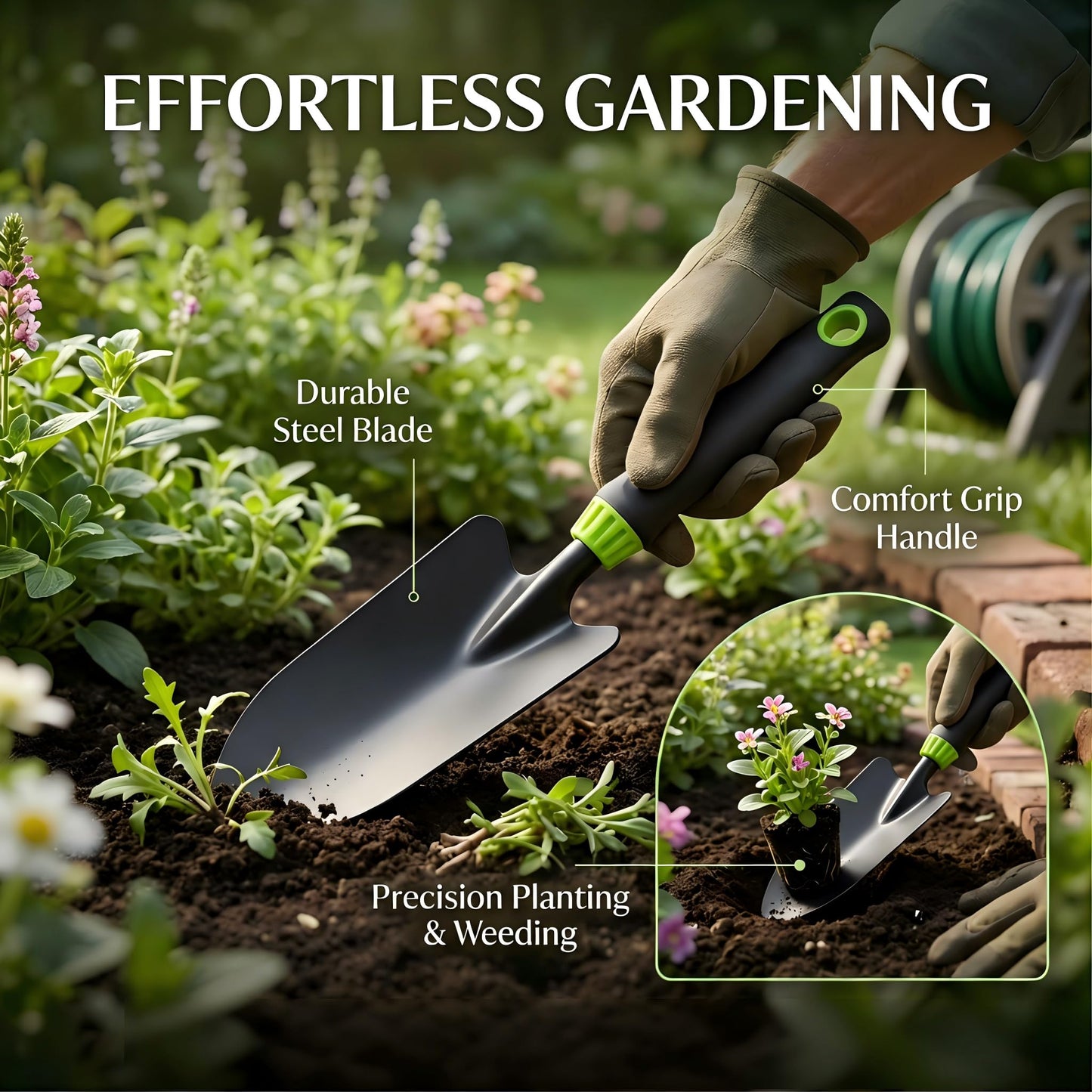 Seesii 12-Inch Stainless Steel Trowel & Weeder, Heavy Duty Gardening Tool with Ergonomic Handle, Ideal for Digging, Weed Pulling, Loosening Soil, Transplanting-Lawn, Yard, Flower Bed, Vegetable Garden