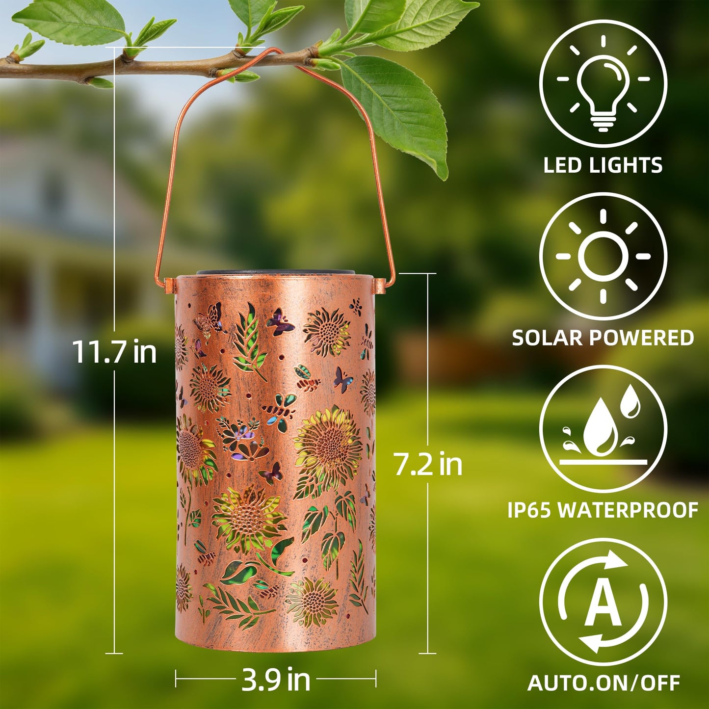 FancyPlus Colorful Solar Lanterns Outdoor Waterproof, Sunflower Birthday Gifts for Women Mom Grandma, Garden Hanging Solar Lantern Lights for Patio