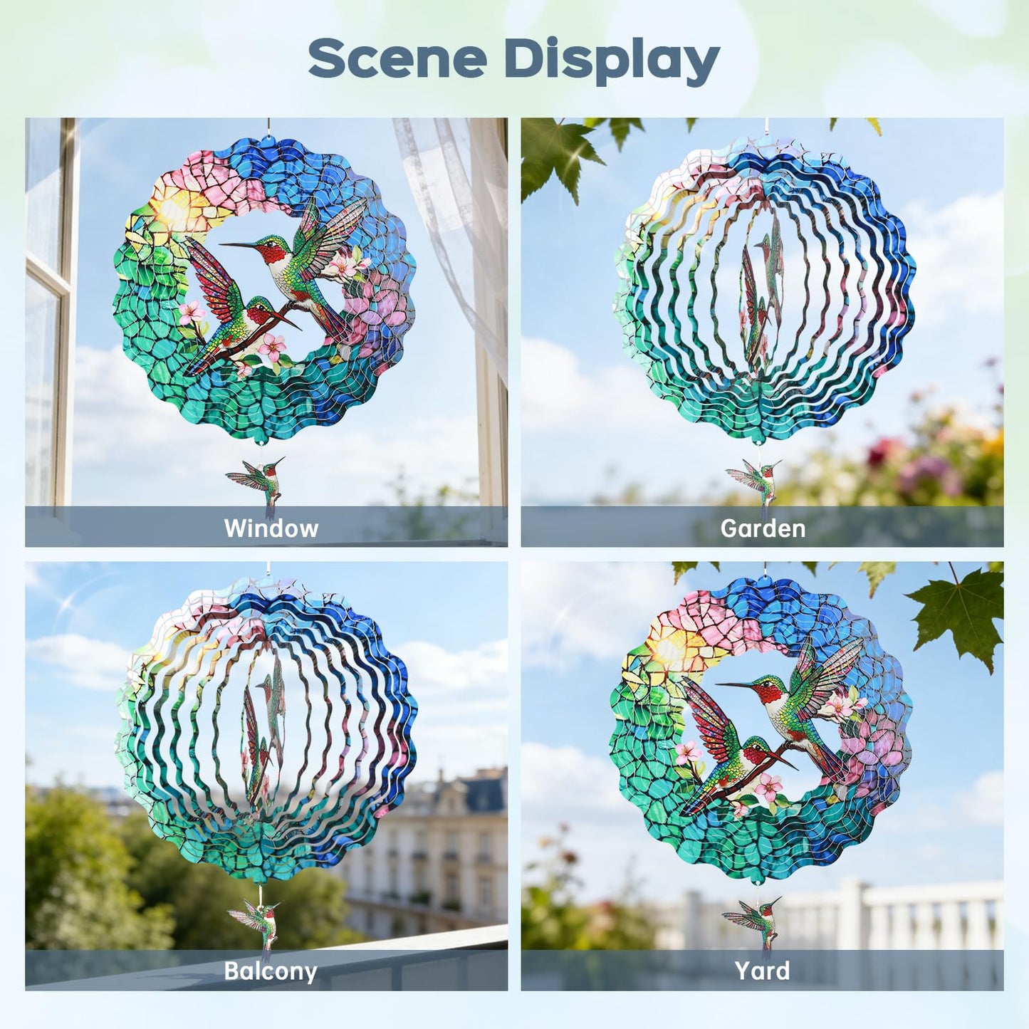 Hummingbird Wind Spinners Outdoor for Mother's Day, IDEA SHOW 12In Stainless Steel Wind Spinners, 3D Kinetic Hanging Spinners Sculpture for Women Mom, Metal Garden Decor Ornaments for Patio Yard Art