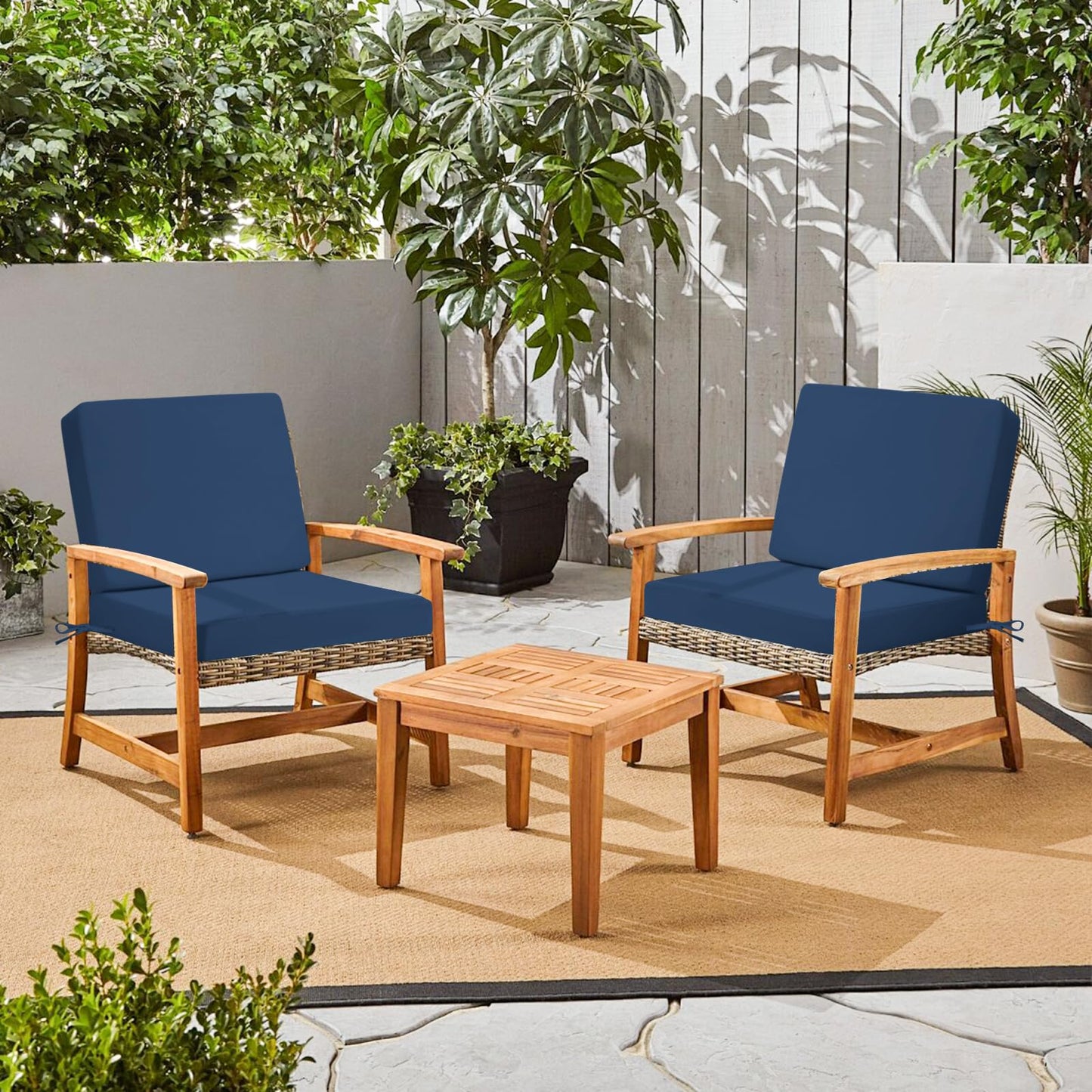 Iheqard Outdoor Deep Seat Cushion Set, 24 x 24 Inch Waterproof and Fade Resistant Patio Furniture Cushion Backrest with Ties for Patio Couch Sofa and Balcony (Blue, 24x24Inch)