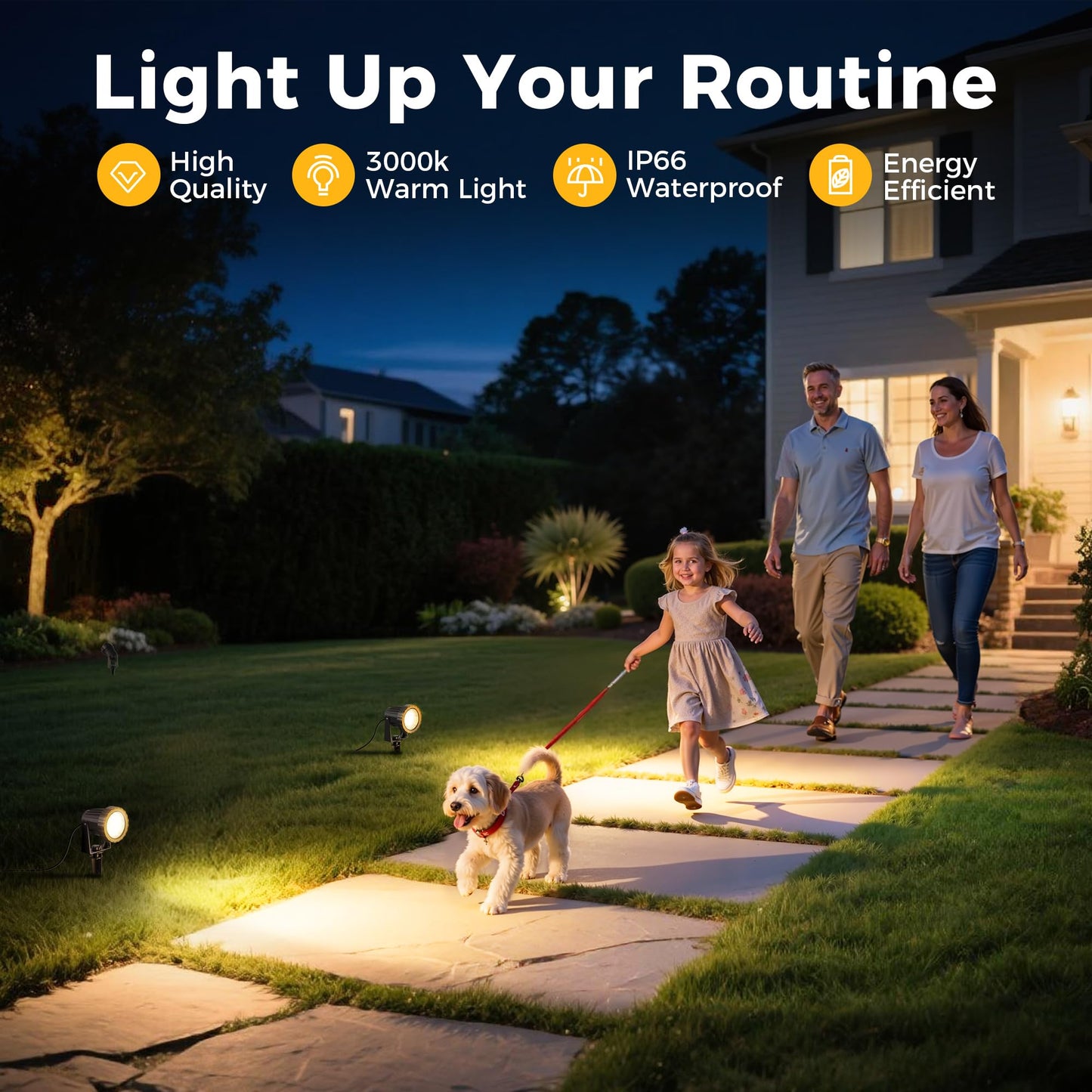 L LOHAS LED 12W Dusk to Dawn Outdoor Lighting, Auto On/Off 3000K Landscape Outdoor Spotlight, IP66 Waterproof Plug in Spot Lights for Yard, Garden, House, Pathway, Plant(4 Pack)