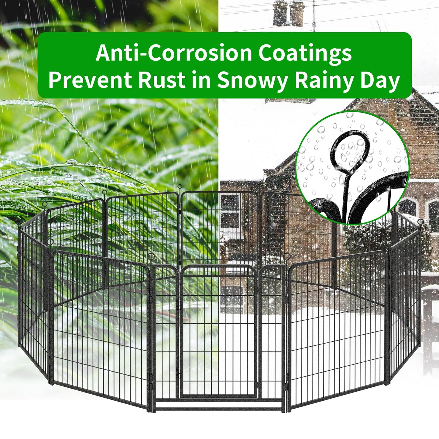 Kfvigoho Dog Playpen Outdoor Extra Wide 12 Piece Panels Heavy Duty Anti-Rust Coating-Strengthened Dog Fence 40" Height with Doors Portable for RV Camping Yard, Total 32FT, 79 Sq.ft, Snowy Black