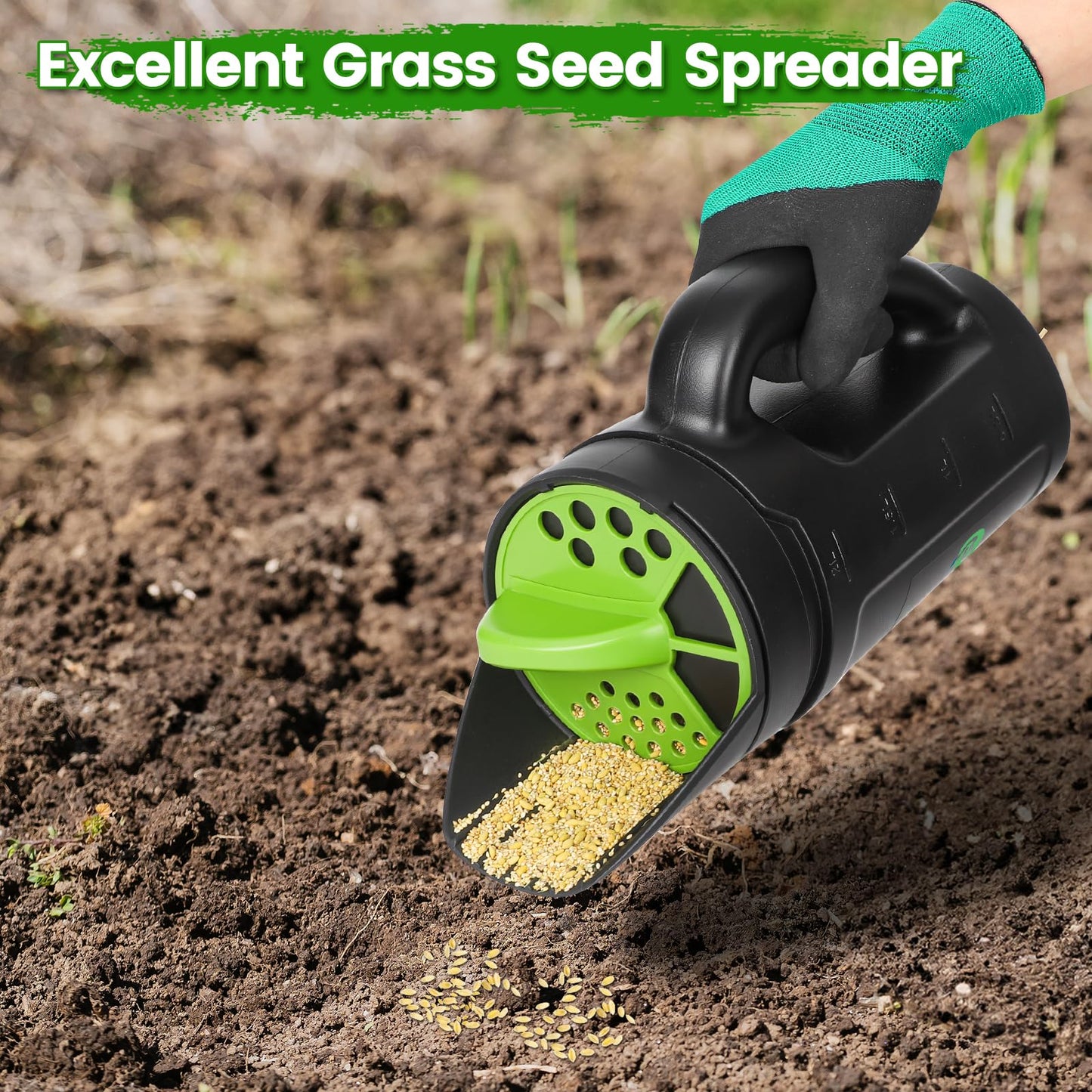 Bacetuao Hand Spreader Shaker, Multiple Adjustable Opening Sizes for All Purpose for Grass Seed, Fertilizer & Earth Food, Snow Salt, Ice and Snow Melt - Up to 80 Oz