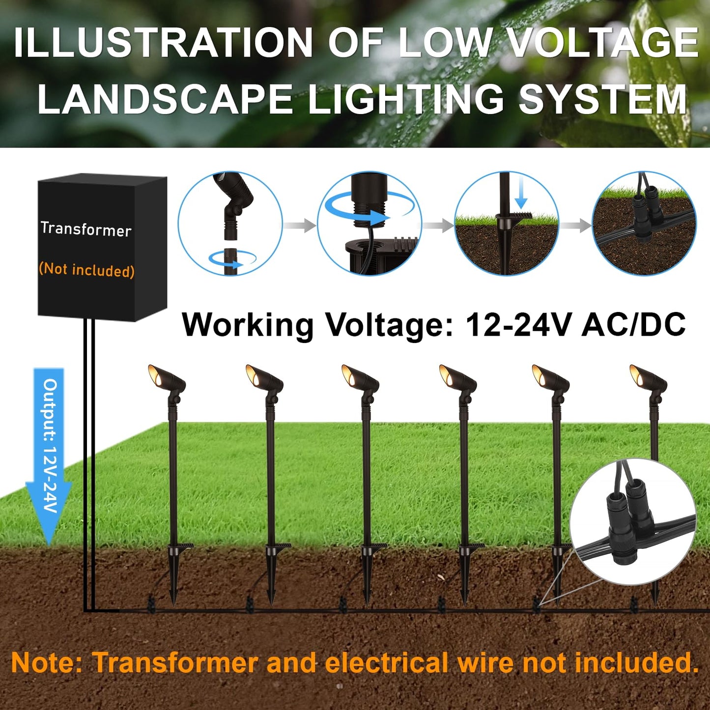 ZestPatio Mini LED Landscape Spotlights, 16'' Tall Pole, 5CCT 5W 12 Volt Wired Low Voltage Bronze Landscape Small Spot Lights for Outdoor Tree Flag House Pathway Driveway, 60° Beam Angle, 6PK