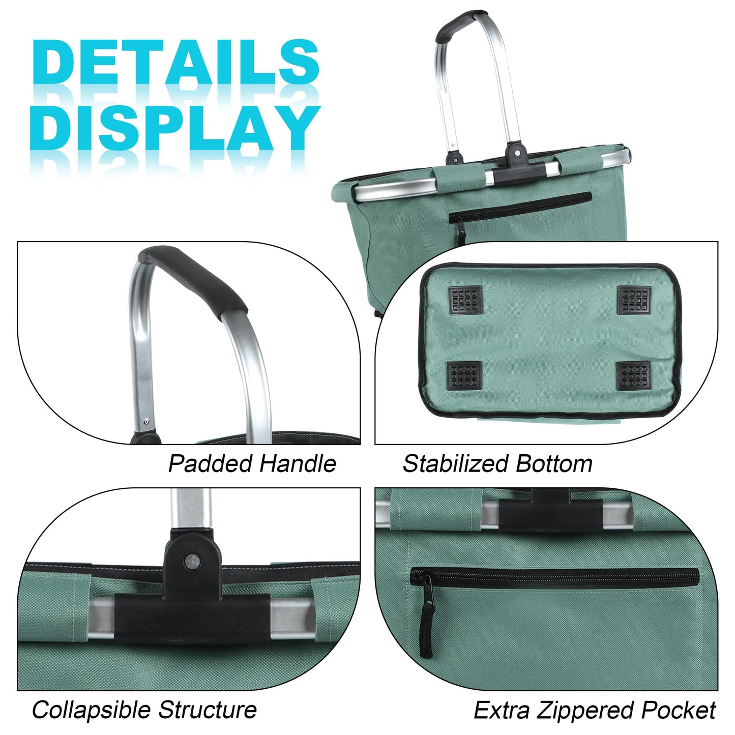 Picnic Basket, SIYUAN Shopping Basket with Handle 22L Collapsible Grocery Basket Portable Folding Basket for Marketing Picnic Reuasble Laundry Basket for Travel, Green
