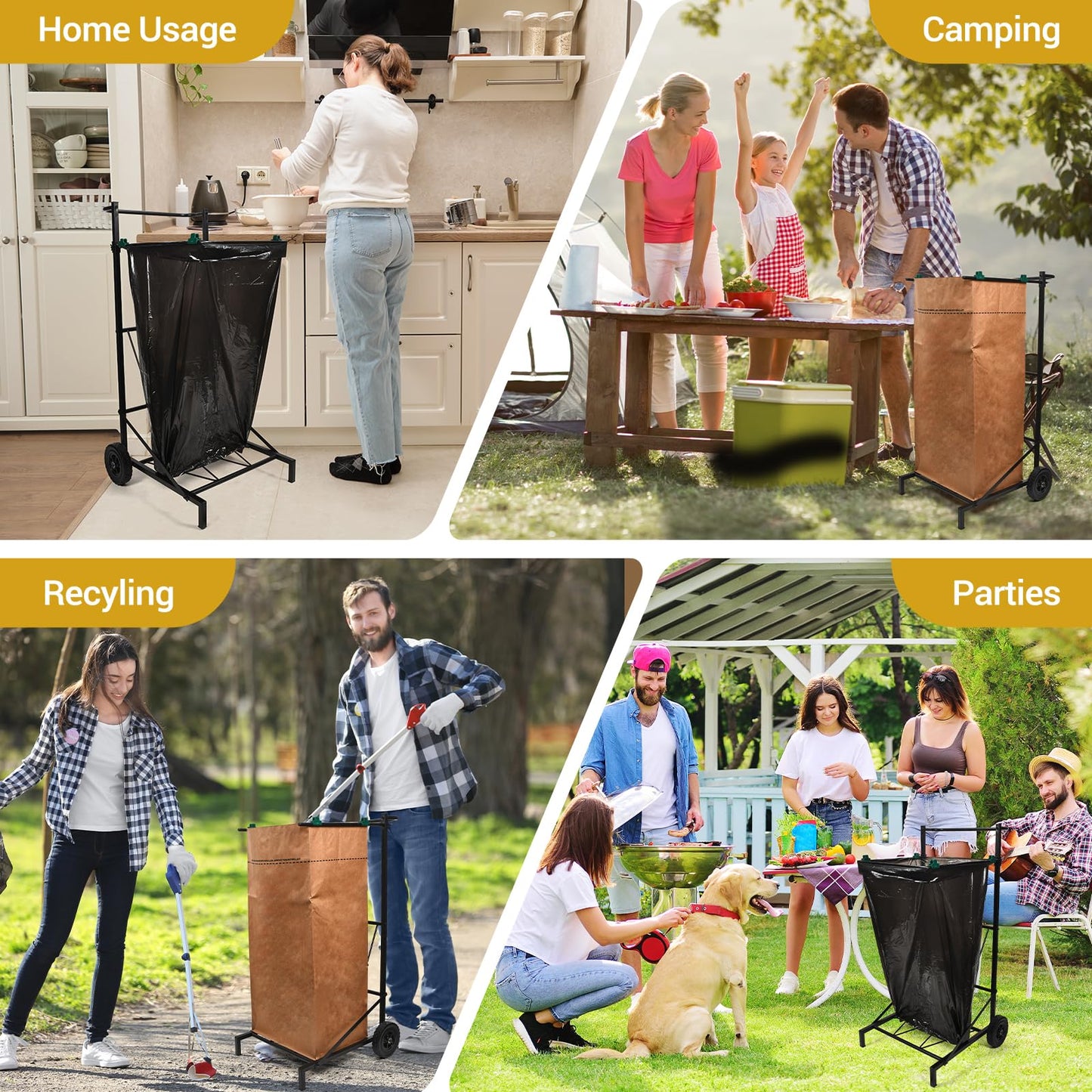 CAROD Trash Bag Holder, Adjustable Metal Leaf Bag Holder from 30-45 Gallon Capacity, Mobile Garbage Bags Cart, Outdoor Garden Leaf Bags Stand for Yard & Lawn Cleanup, Gardening, Camping, Parties