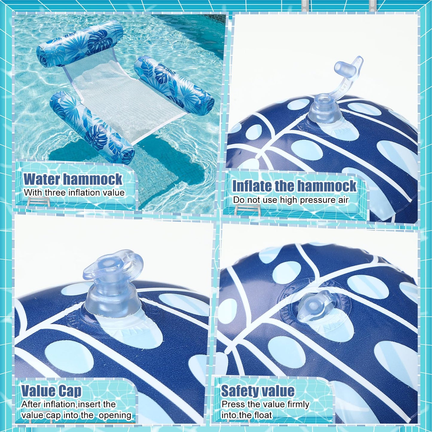 Soulchen 2 Packs Inflatable Pool Floats Kids Floating Lounge Chairs Floaties Water Hammock Inflatable Pool Toys Kids Blow Pools Noodle for Summer Beach Party Game Vacation Essential (Blue,Green)