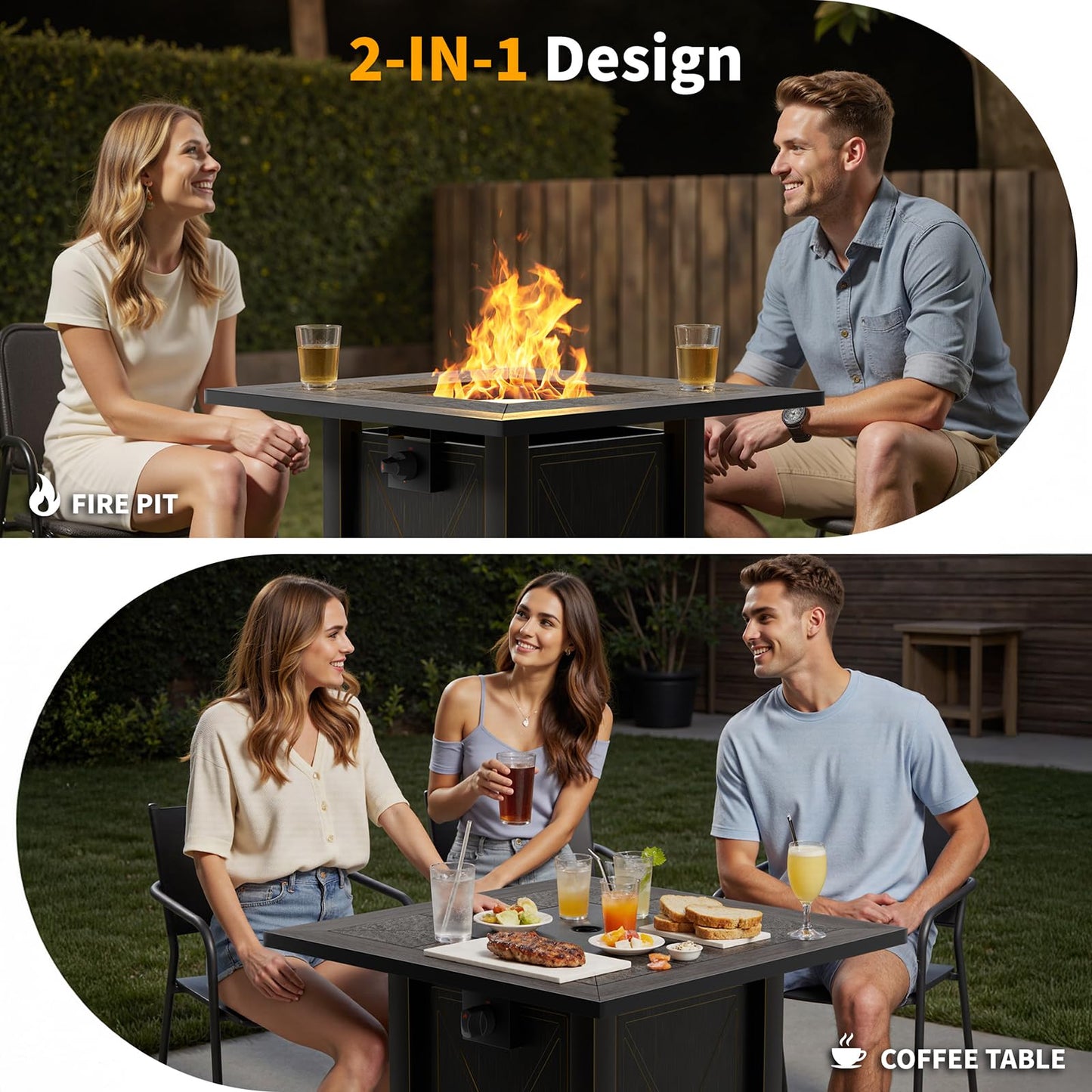 HOTEAGLE 30" Propane Fire Pit with Premium Ceramic Tabletop, 50000 BTU Powerful Gas Firepit Table - Includes Lid and Lava Rocks, Ideal Outdoor Fire Pit for Dining, Party in Patio, Garden, Yard