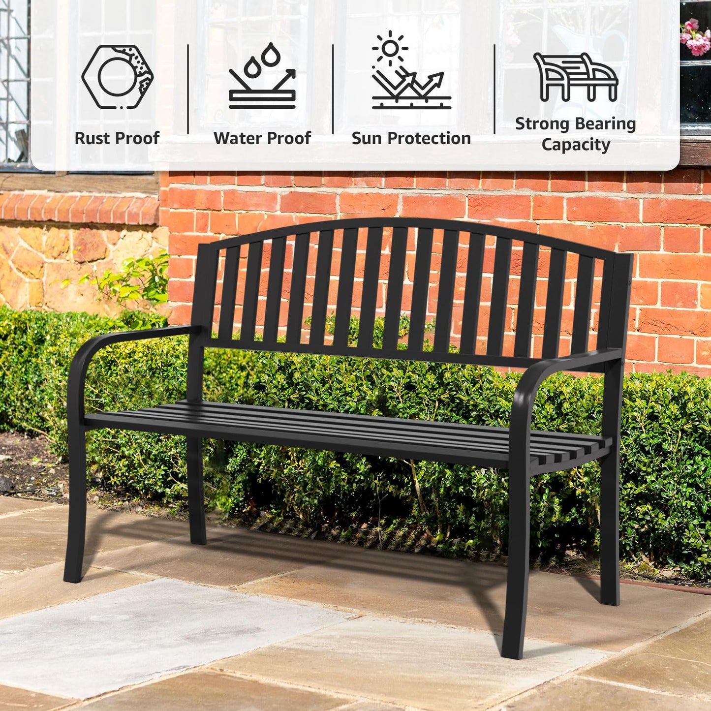 Gymplis Outdoor Bench Garden Bench Patio Bench,Weatherproof Anti-Rust Metal Powder Coated Frame Park Bench,Metal Bench for Yard & Porch & Park (Vertical line)