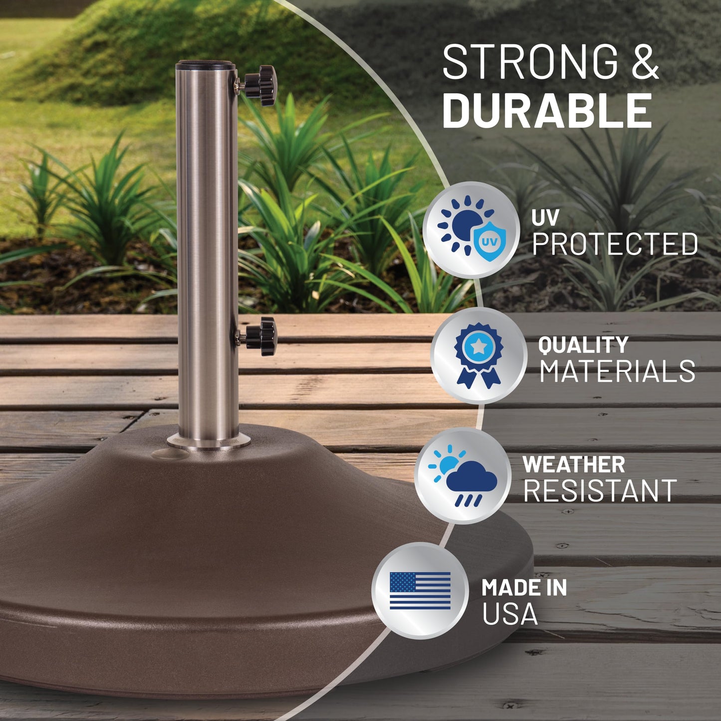 US Weight Fillable 120lb Capacity Commercial Free Standing Umbrella Base Heavy Duty, Umbrella Base with Wheels, Fillable Patio Umbrella Base Outdoor Stand, Made in The USA, Bronze