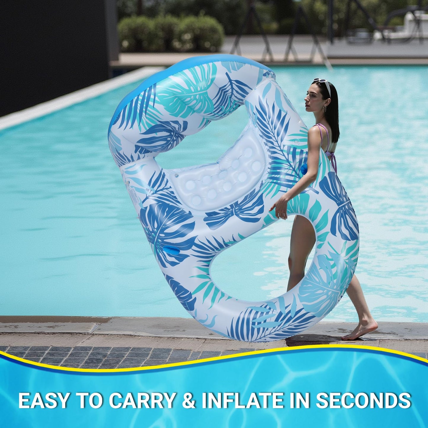 Pool Floats for Adults with Canopy,Grand Extra Large Inflatable Chair Lounger Floaties with Adjustable Sun Shade Cover, Drink Holder,Travel Pool Beach Lake Swim Inflatables Water Floating Rafts